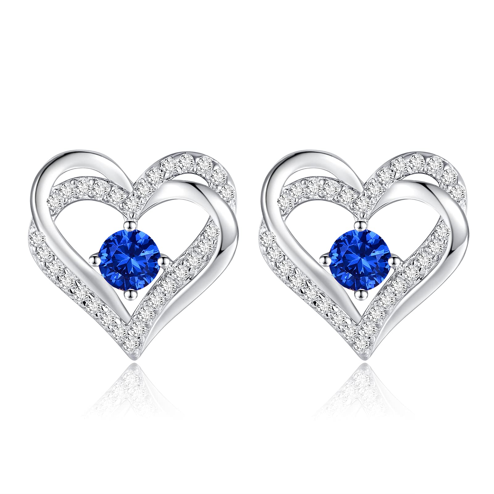 Forever Love Heart Stud Earrings 925 Sterling Silver with Birthstone Zirconia - Romantic Anniversary, Birthday Jewelry Gift for Women, Wife, Girlfriend - Perfect for Valentine's Day, Mother's Day & Special Occasions