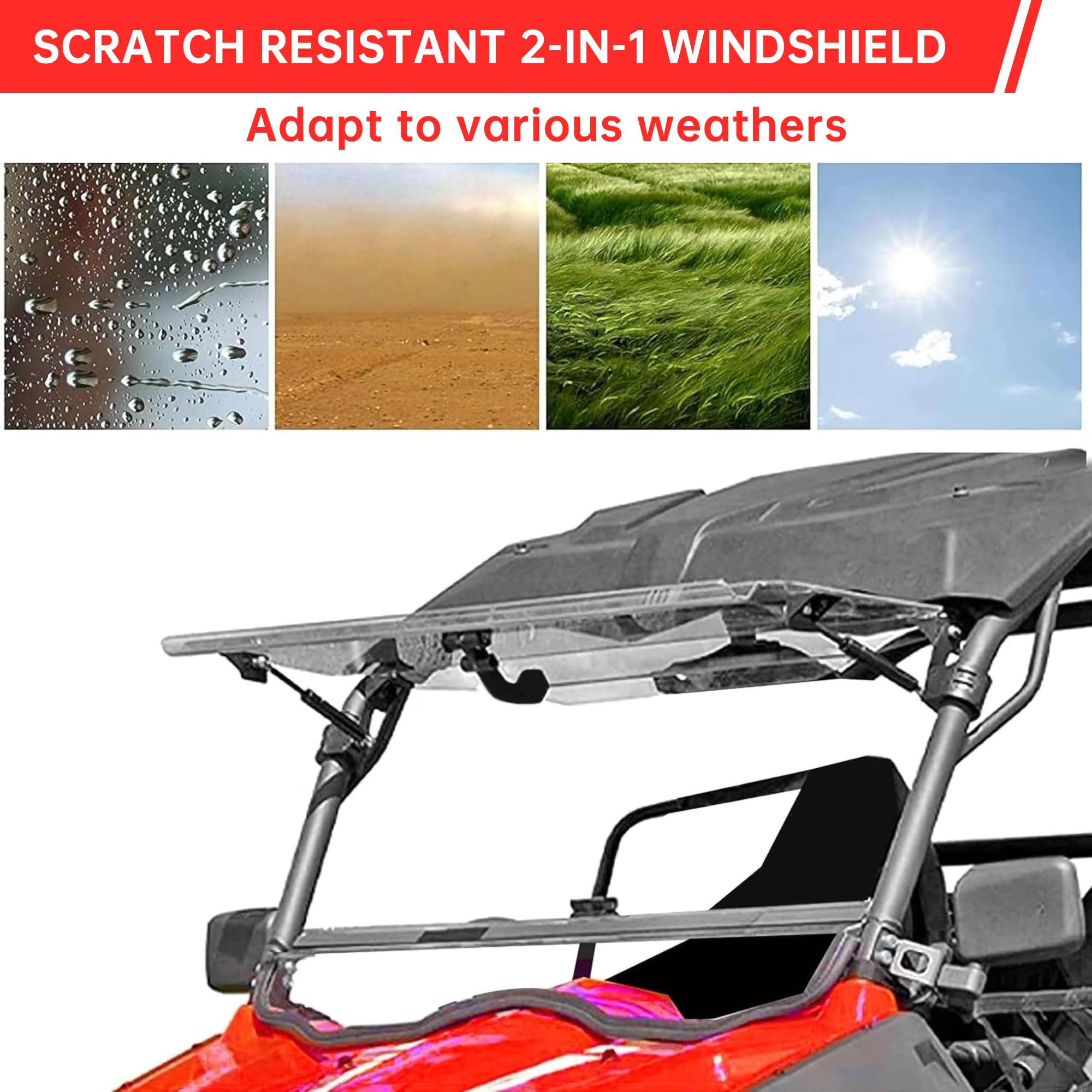 Kojem 2-in-1 Gas Spring Flip Windshield for 2014-2025 Honda Pioneer 700/700-4 - Durable Scratch-Resistant ATV Windscreen - Perfect for Off-Roading, Hunting & Trail Riding