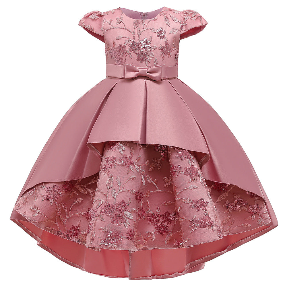 Navy Blue Satin Flower Girl Dress with Ruffles & Floral Details - Perfect for Weddings, Pageants & Special Occasions
