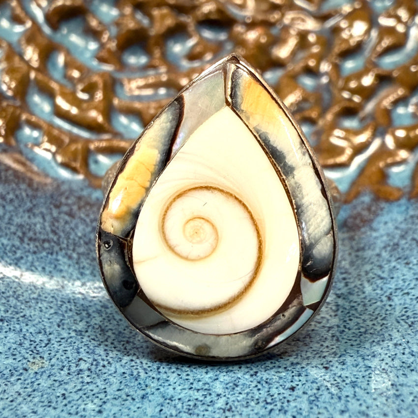 Sterling Silver Shell Inlay Ring Size 6 - Handmade Ocean Inspired Jewelry for Women, Perfect for Beach Weddings, Vacation & Boho Fashion