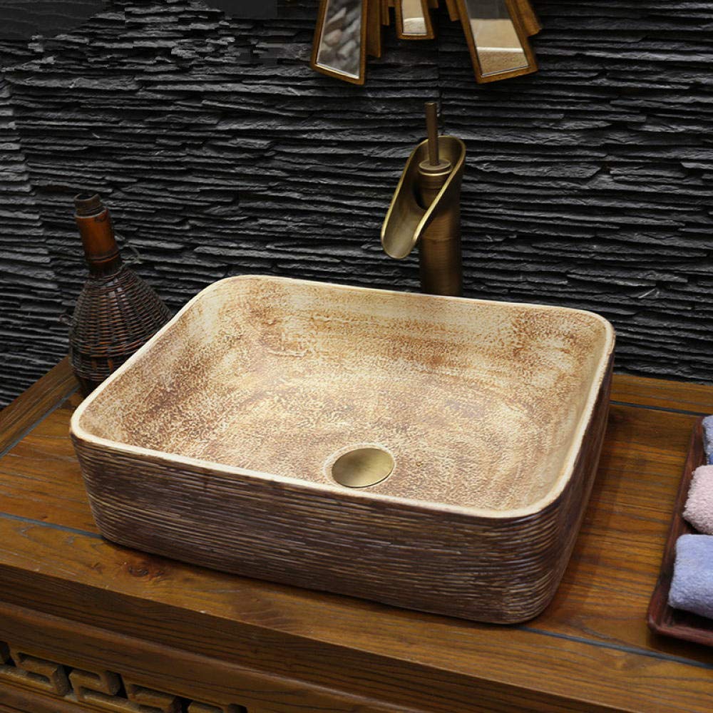 Premium SHAWLA Ceramic Vessel Sink - Modern Rectangular Bathroom Countertop Wash Basin | Perfect for Contemporary Vanities, Powder Rooms & Luxury Home Renovations