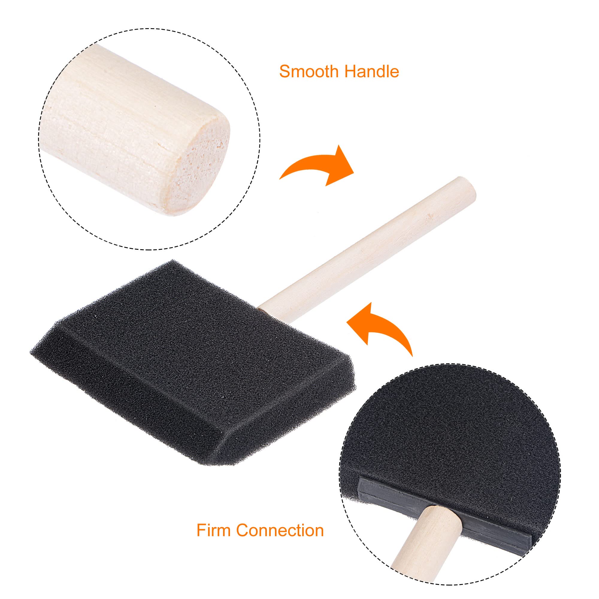 uxcell 4 Inch Foam Paint Brushes - 48Pcs Bevel Edge Sponge Brushes with Wooden Handle for Crafts, DIY Projects & Home Painting - Perfect for Staining, Varnishing & Decorative Painting