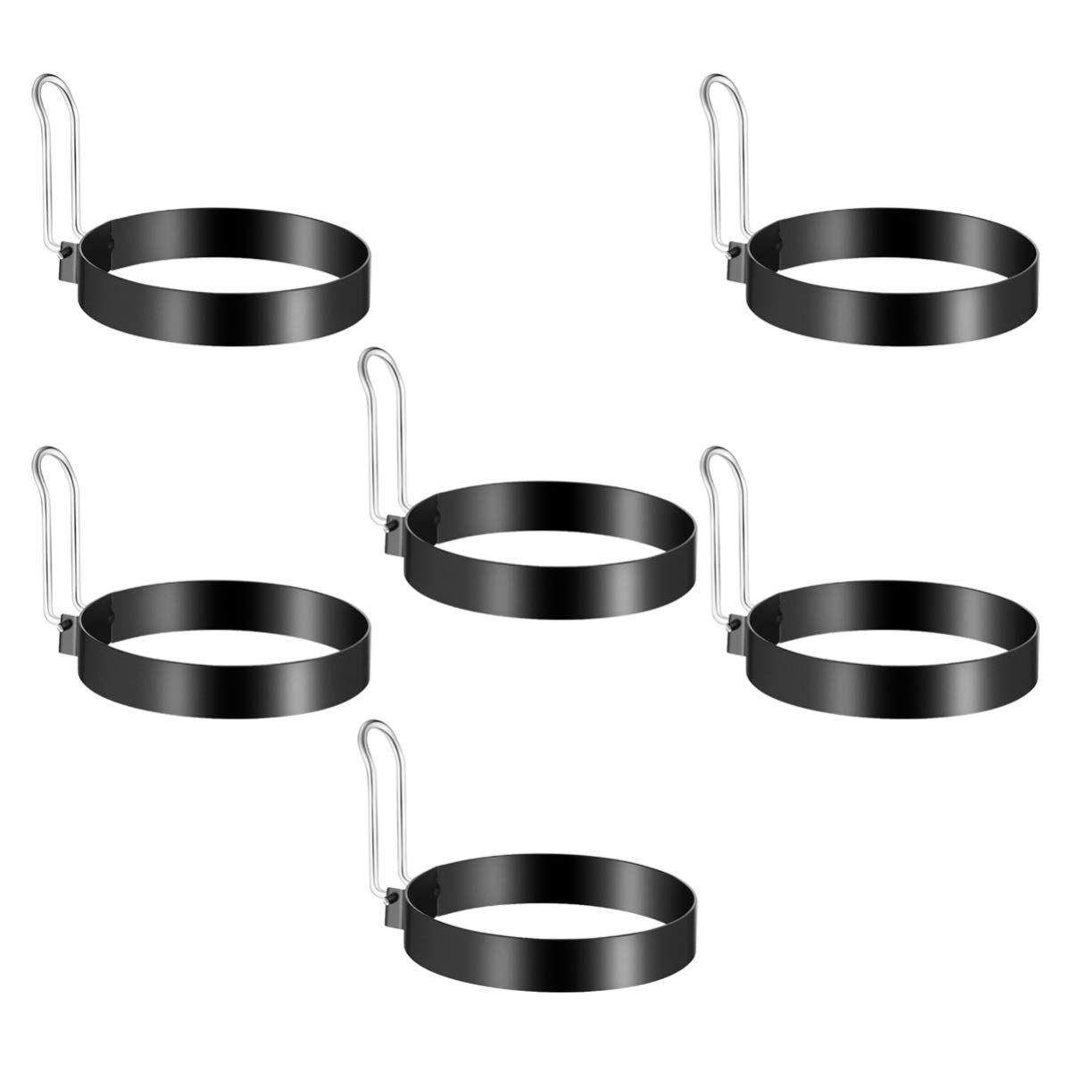 Cabilock 6-Piece Silicone Egg Rings Set - Stainless Steel Egg Cooker Ring for Perfect Muffins, Pancakes, Sandwiches & Burgers | Non-Stick Fried Egg Shaper & Baking Stencil for Breakfast & Meal Prep