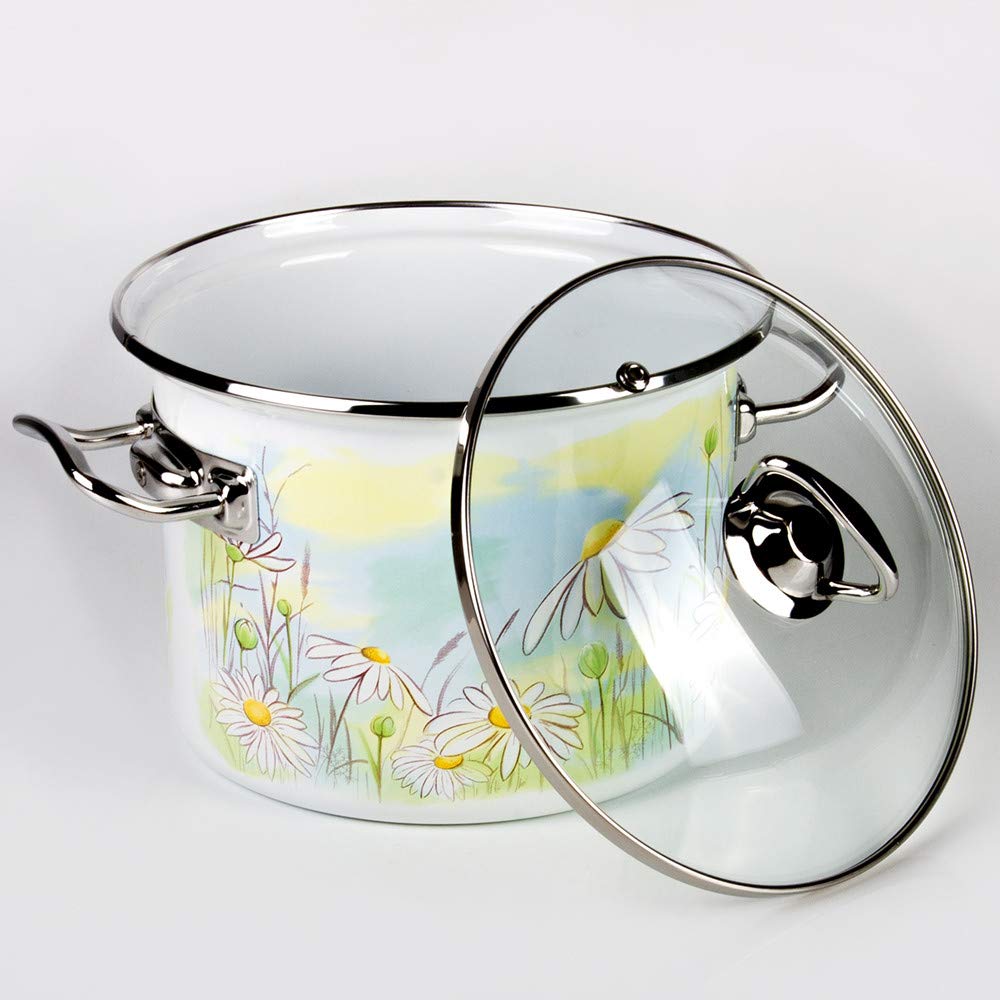 Daisy Fields Enameled Steel Stock Pot Set - 3-Piece Kitchen Cookware for Soup, Stew & Pasta | Stovetop & Oven Safe Cooking Pots