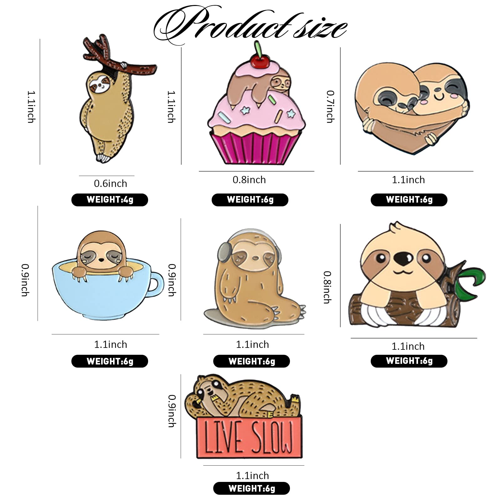 MJartoria Sloth Enamel Brooch Pins Set - 7pcs Cute Cartoon Animal Badges for Backpacks, Jackets, Bags & Clothing Accessories (Brown Sloth Design) - Perfect for Gifts, DIY Crafts & Fashion Decoration