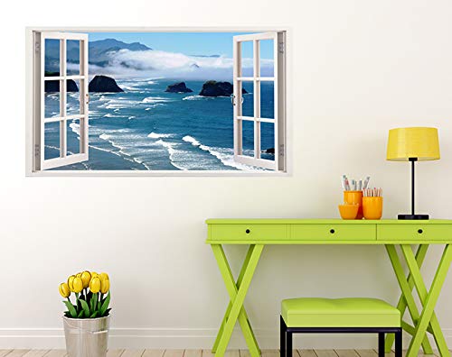 3D Removable Vinyl Wall Stickers - Tropical Beach Wall Art Decor | Easy Peel & Stick Wallpaper (85x105cm) for Living Room, Bedroom, Nursery & Office