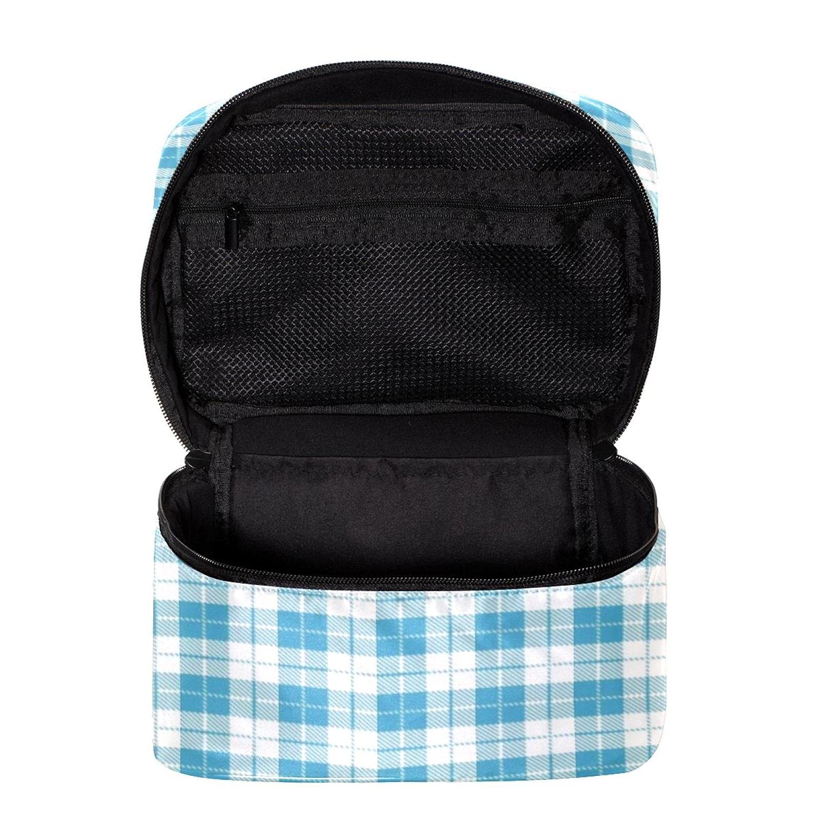 Teal Plaid Check Pattern Large Travel Makeup Bag - Waterproof Cosmetic Organizer Case with Zipper for Women & Girls | Perfect for Vacation, Gym, Business Trips & Daily Essentials Storage