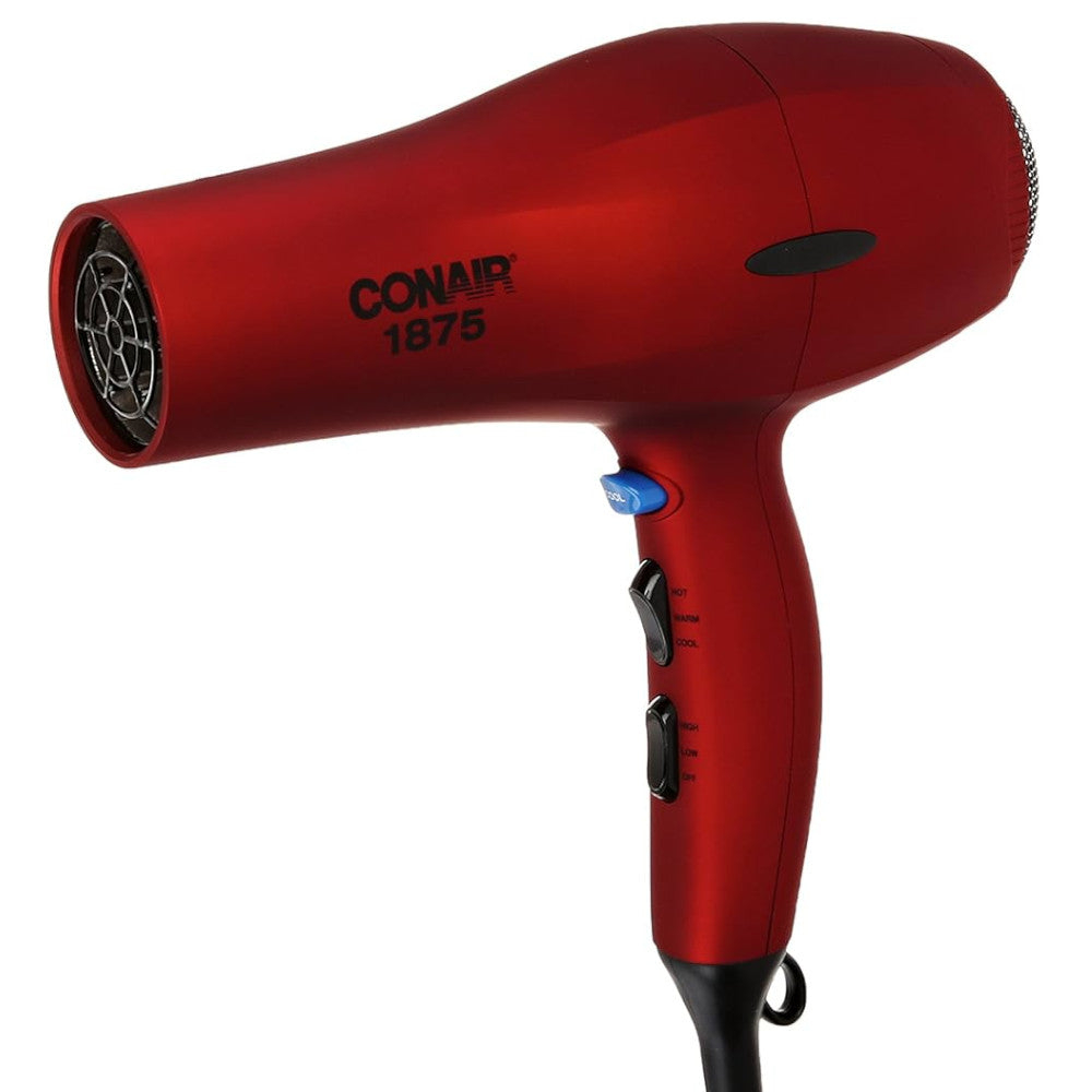 CONAIR 395NC 1875 Watt Professional Hair Dryer with Velvet Touch - Red | Fast Drying for Salon-Quality Results at Home | Perfect for Styling, Travel & Everyday Use
