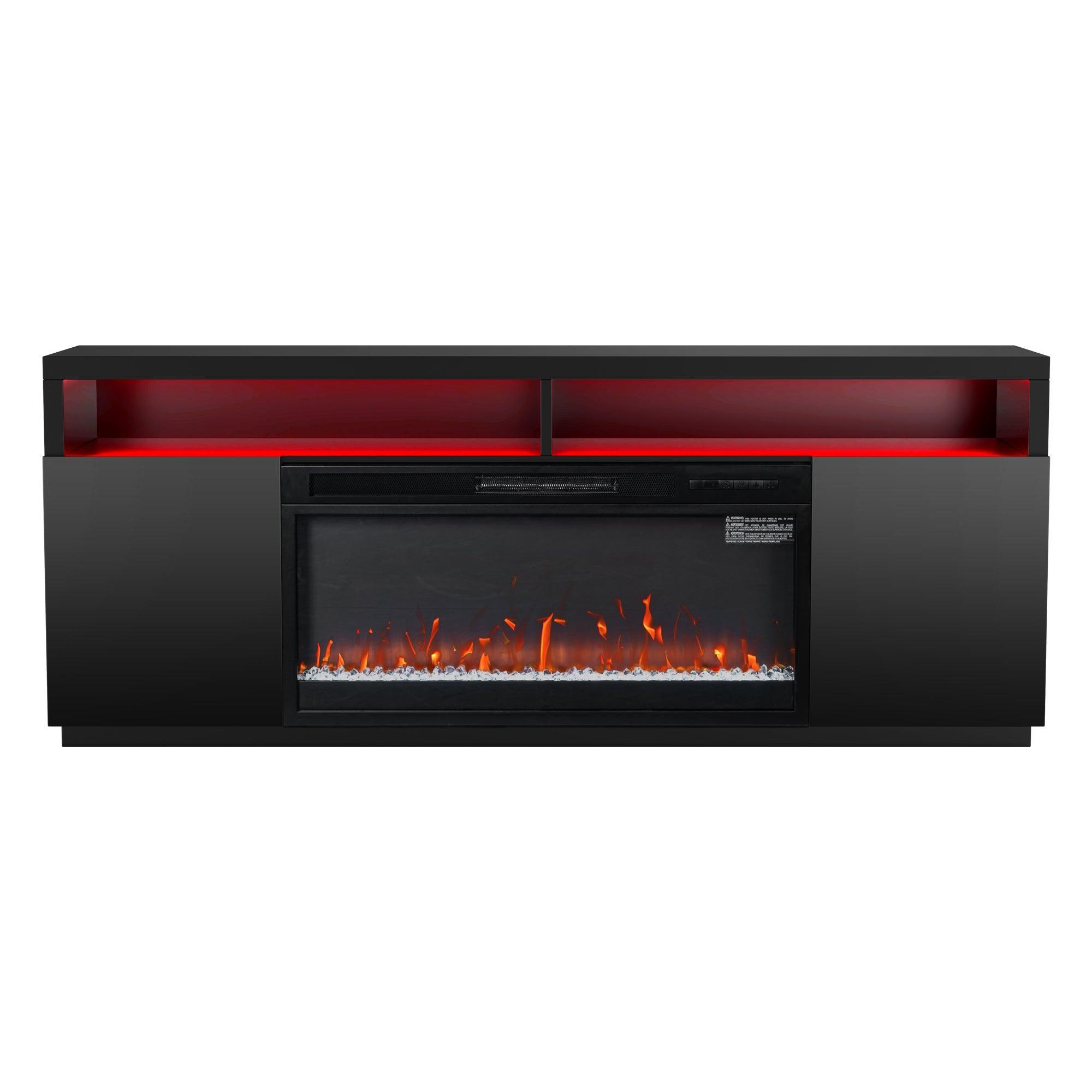 Modern 68-Inch LED TV Stand with 36-Inch Insert Opening & Electric Fireplace - Black or White - Perfect for Living Room Home Theater & Cozy Winter Nights