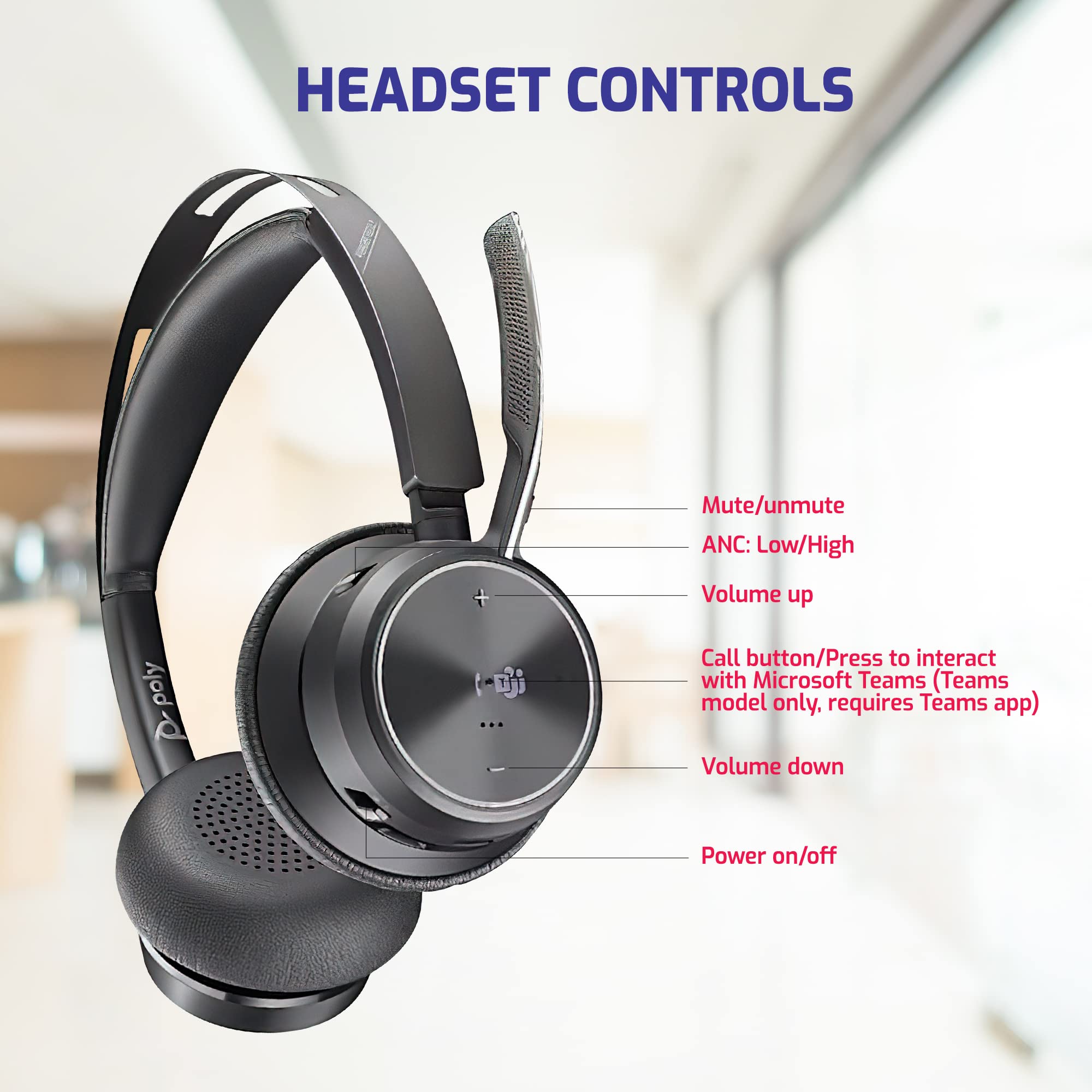 GTW Poly Voyager Focus 2 UC Wireless Bluetooth Headset with Charging Stand | Noise-Canceling Stereo Headphones for Office & Remote Work | Compatible with Teams, Zoom, RingCentral, 8x8, Vonage | USB-A Connectivity for PC, Mac & Smartphones | Includes Bonus Microfiber Cloth | Perfect for Video Conferencing, Call Centers & Home Office Use