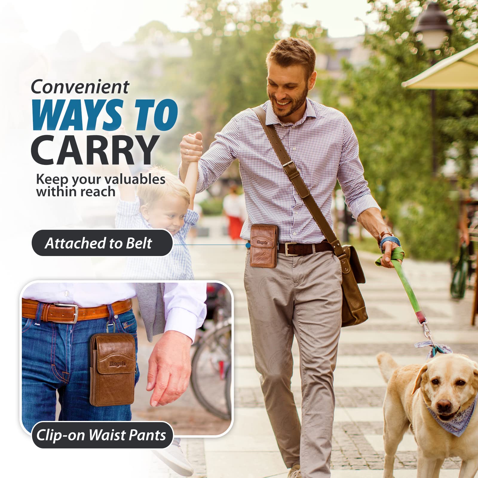 Premium Genuine Leather Phone Holster for iPhone 16 Pro Max/15 Pro Max/14 Pro Max/13 Pro Max & Samsung Galaxy S25 Ultra/S24/S23 Ultra - Belt Clip Pouch, Shoulder Bag & Crossbody Purse Case (Brown) - Perfect for Outdoor Activities, Work & Travel