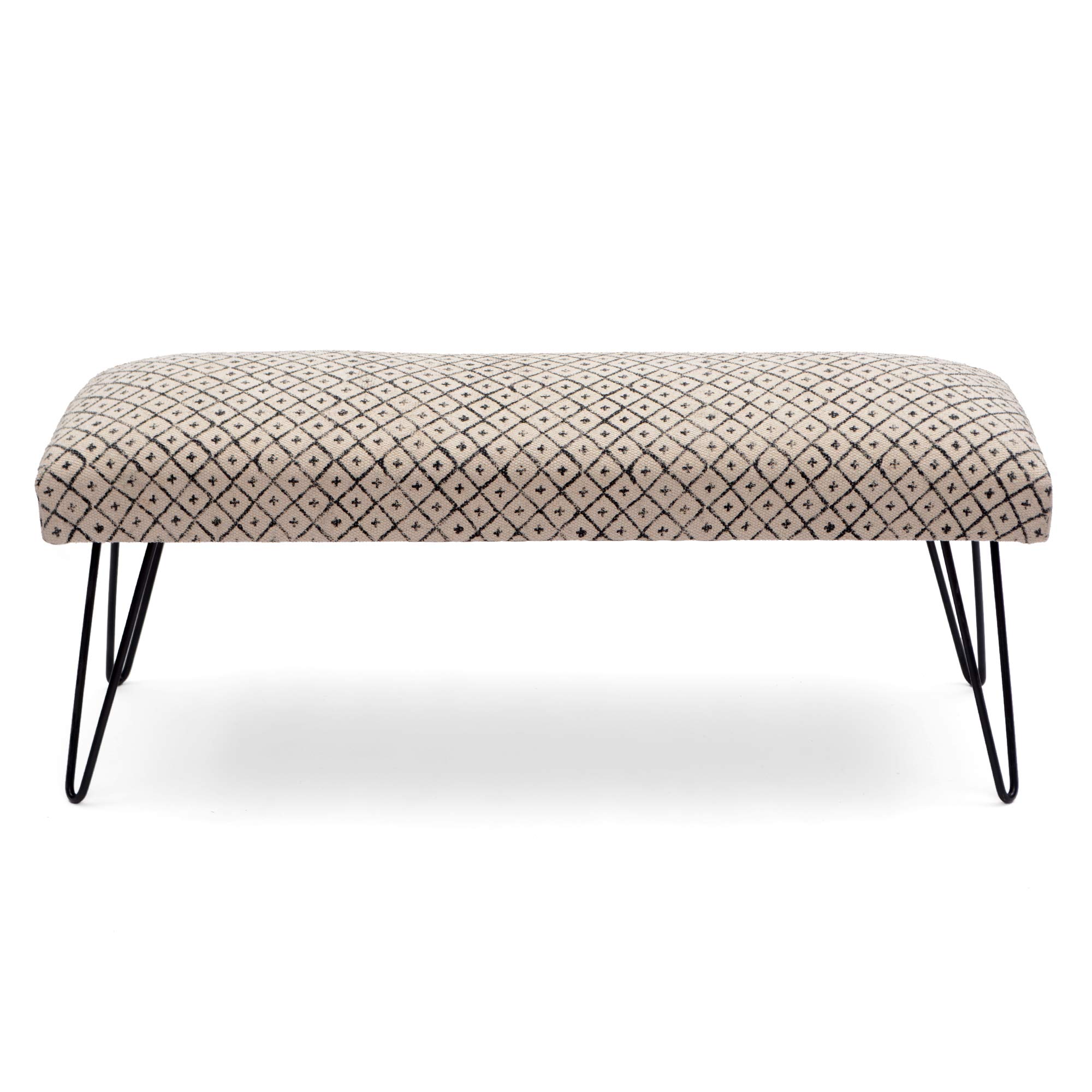 Natural Cotton Upholstered Bench with Black Powder Coated KD Legs - Modern Living Room & Bedroom Seating Furniture for Home Decor