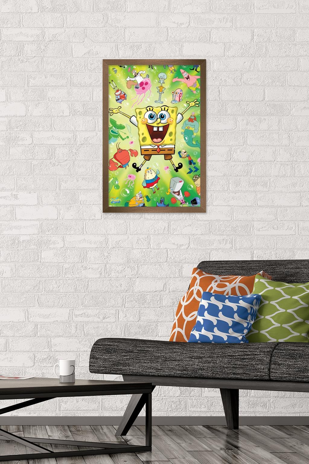 Nickelodeon SpongeBob SquarePants Burst Wall Poster - 14.725 x 22.375 Inches Bronze Framed Art Print | Kids Room Decor, Game Room Wall Art, Cartoon Lover Gift