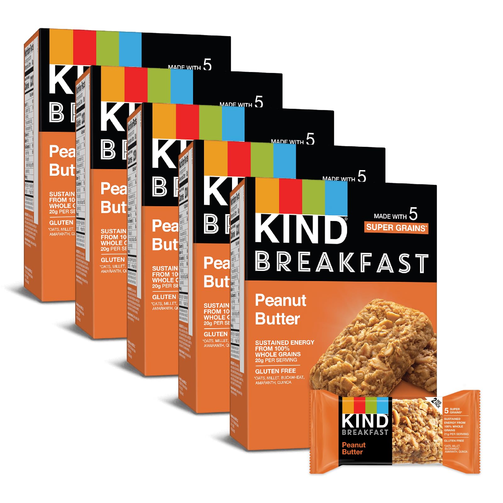KIND Breakfast Bars - Healthy Peanut Butter Snacks with 5g Protein, Gluten Free Whole Grains & Oats (30 Count) - Perfect for On-the-Go Breakfast, Office Snacks & Post-Workout Energy Boost