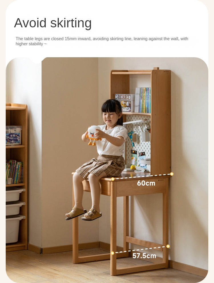 Solid Wood Beech Rubber Children's Study Desk with Bookshelf - Perfect for Kids' Bedroom, Homeschooling & Reading Nook
