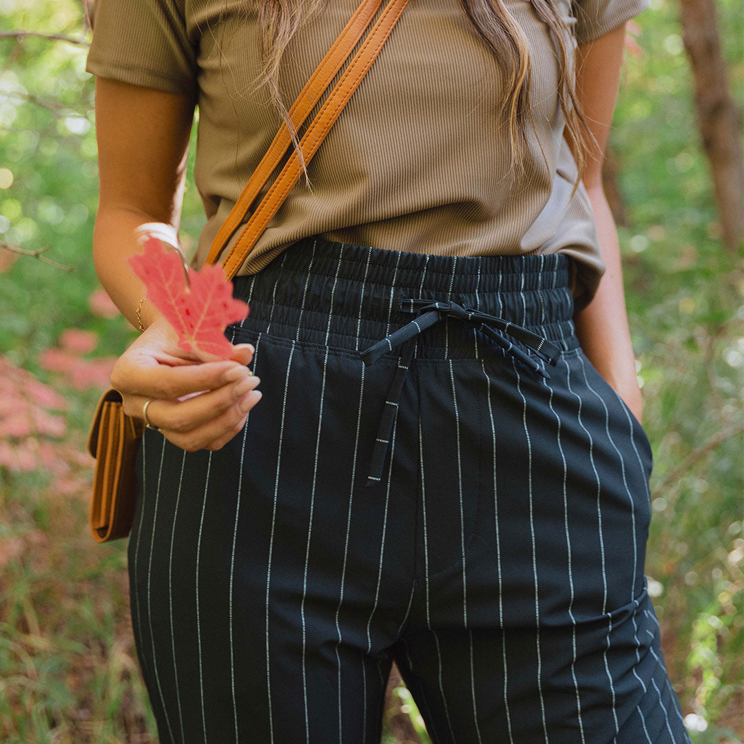 Audrey Women's Navy Pinstripe Dress Pants - Professional Office Work Trousers for Business Casual & Formal Occasions