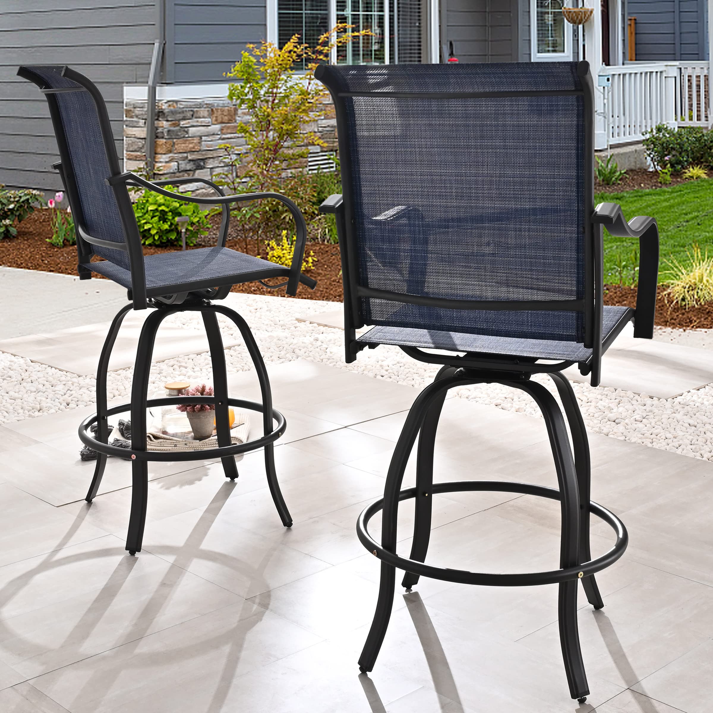 4-Pack Patio Swivel Bar Stools - Outdoor High Bistro Height Chairs, All-Weather Garden Dining Furniture (Blue) - Perfect for Backyard, Deck, Poolside & Outdoor Entertaining