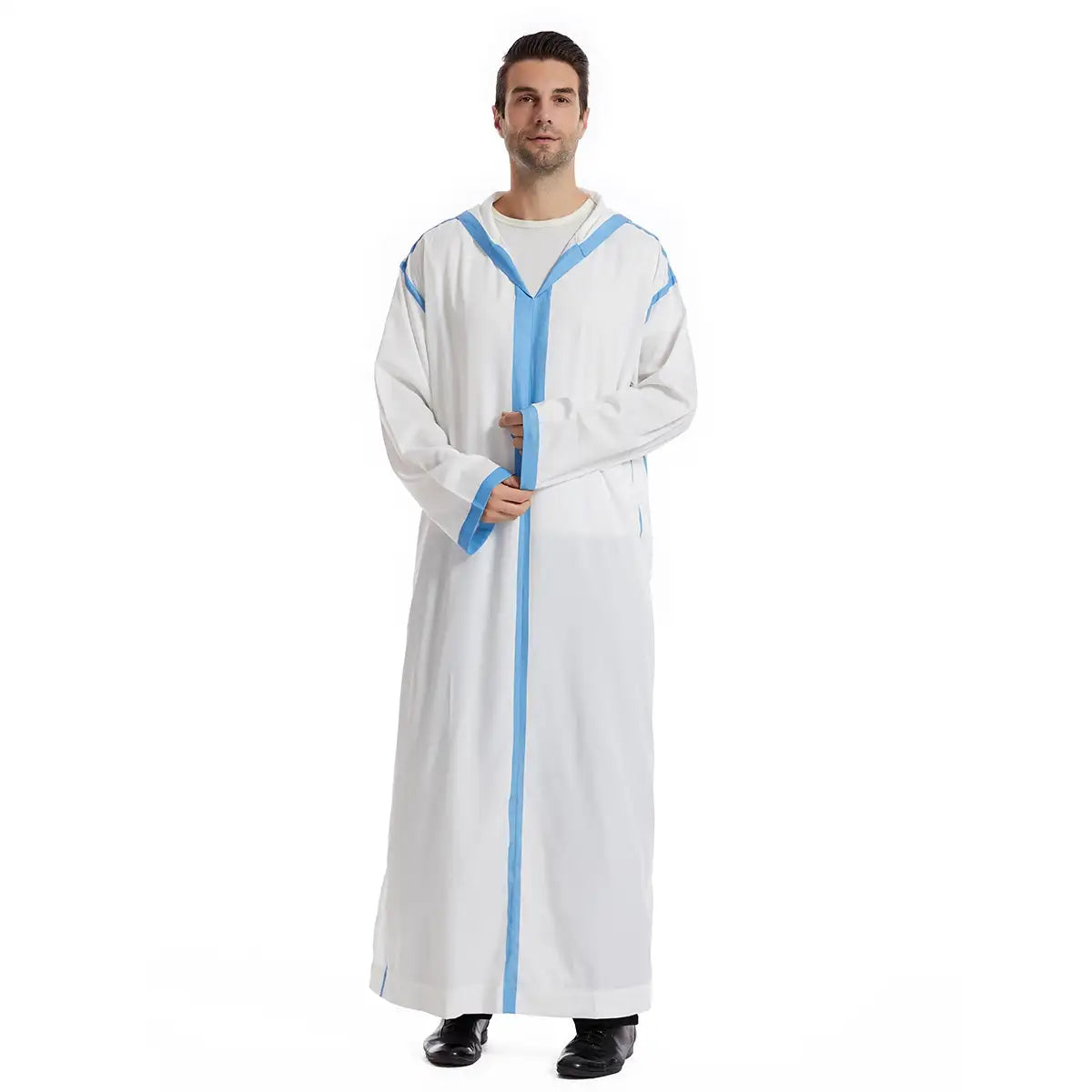 Premium Middle Eastern Arab Men's Hooded Thobe - Traditional Islamic Long Robe for Prayer, Eid & Special Occasions