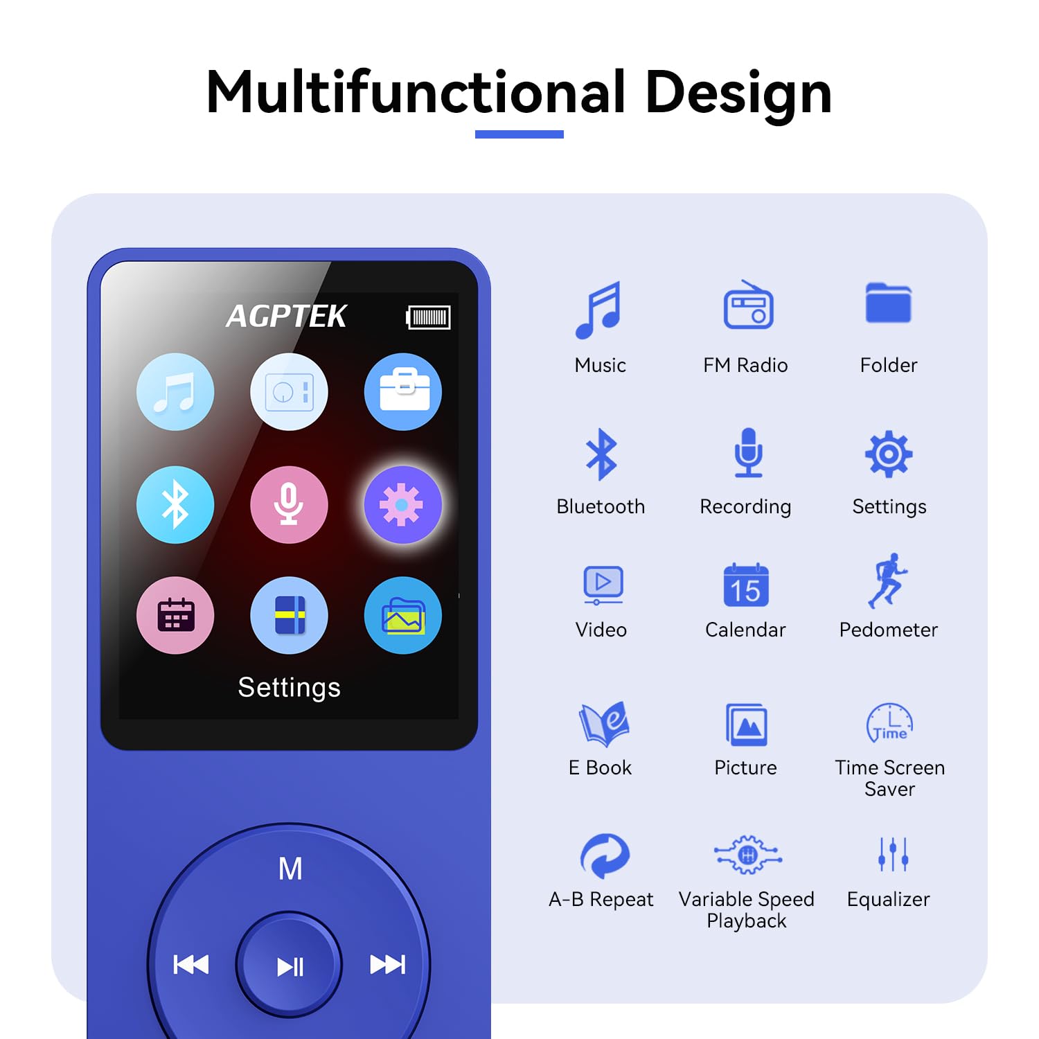 AGPTEK A02 MP3 Player with Noise Cancelling Earbuds - Portable Music Player for Running, Workout, Travel & Sleep | 8GB Storage, FM Radio, Voice Recorder
