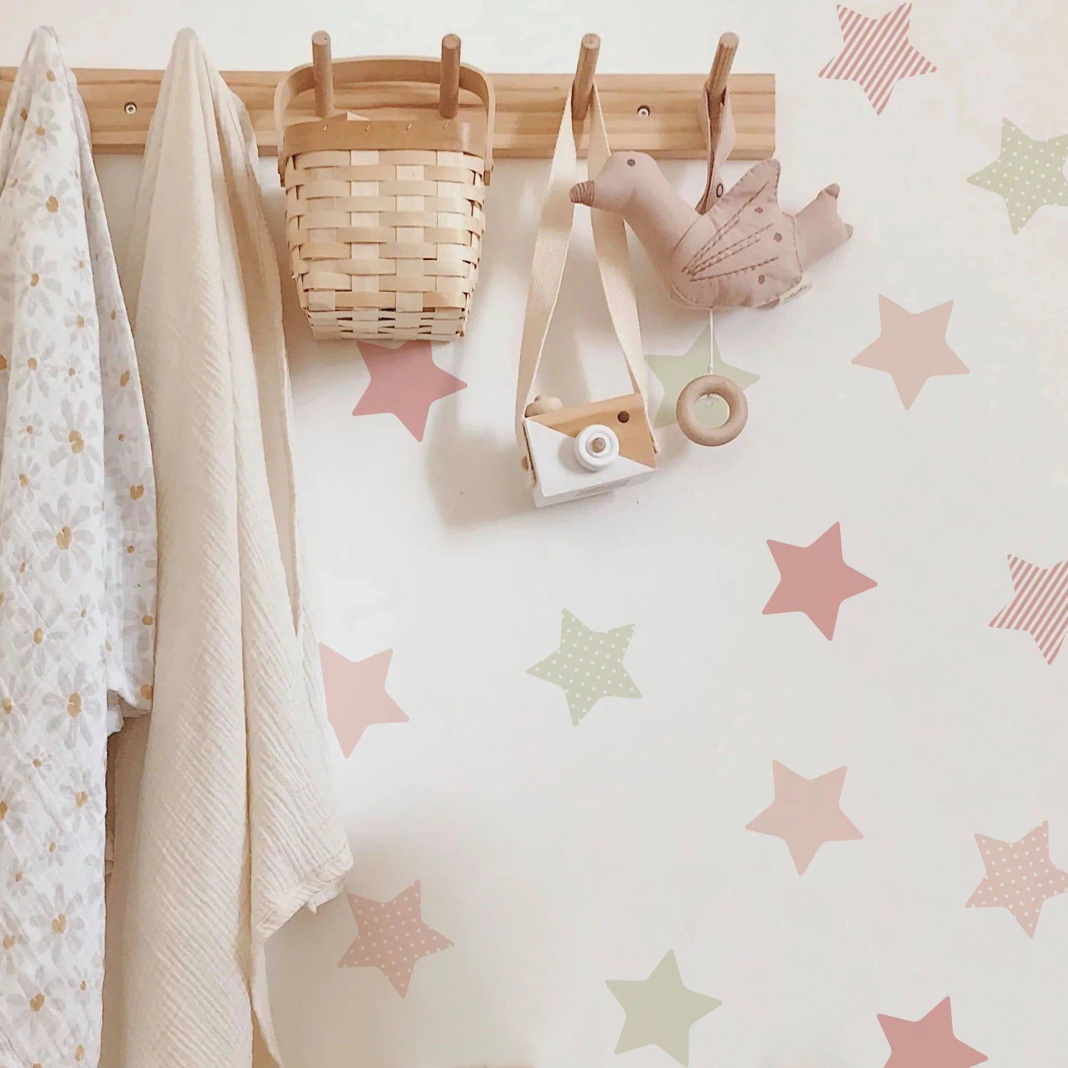 Boho Pink Stars Wall Decals - Removable Nursery Wall Stickers for Girls Bedroom Decor, Baby Shower Gift & Kids Room Design (Set of 24) - Perfect for Nursery, Toddler Room, Playroom and Birthday Party Decorations