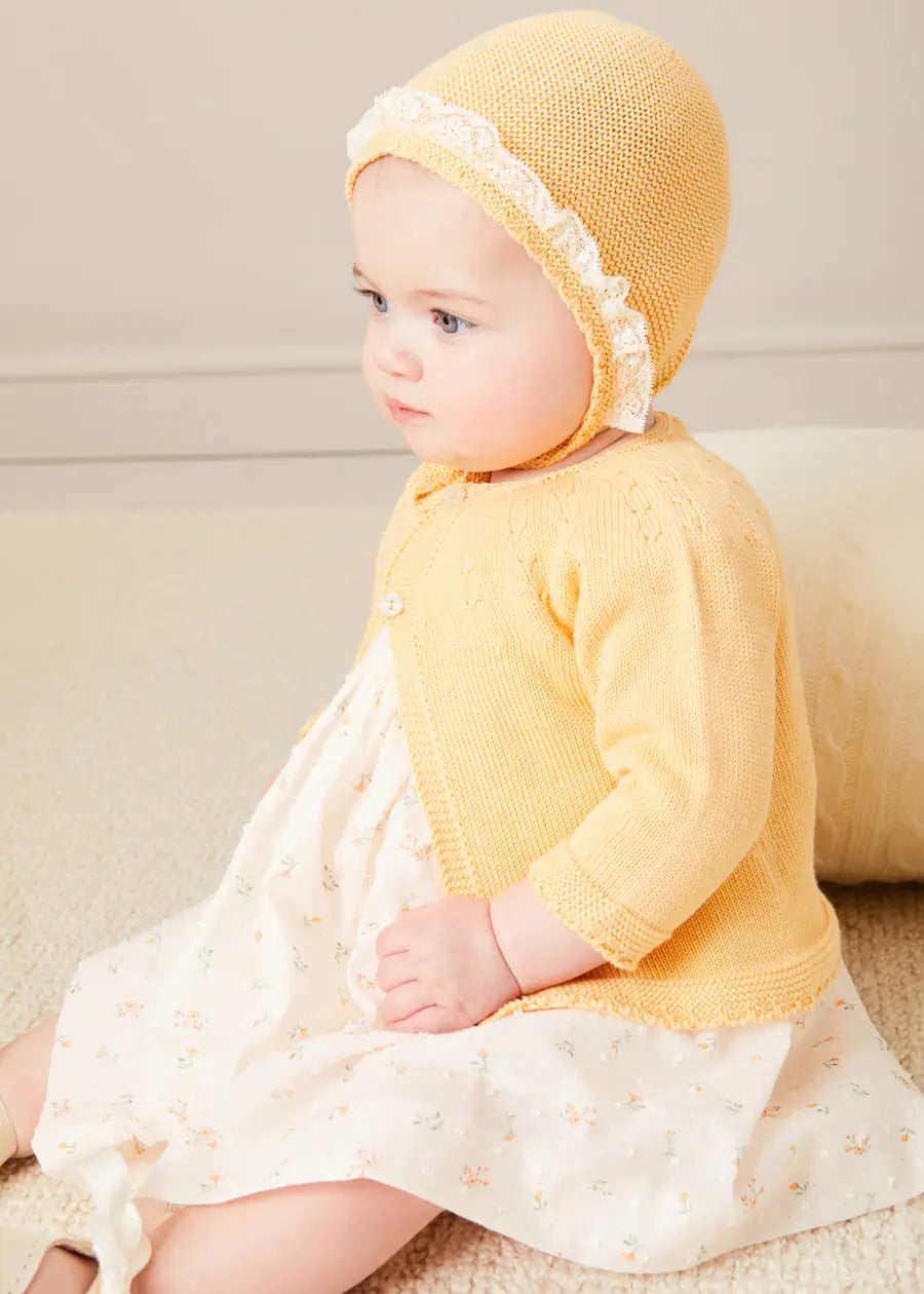 Openwork Detail Cotton Baby Cardigan in Tangerine (1-12 Months) - Soft & Breathable Knit Sweater for Newborns & Infants | Perfect for Photo Shoots, Family Outings & Special Occasions