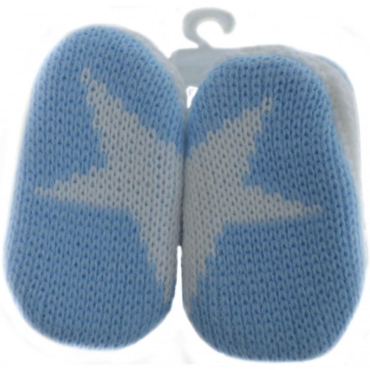 Blue & White Knitted Pom Pom Booties - Soft Baby Booties for Newborns & Infants - Perfect for Winter, Photo Shoots & Gifts