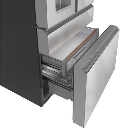 (Open Box) GE Cafe CXE22DM5PS5 22.3 cu. ft. Smart 4-Door French Door Refrigerator in Platinum Glass - Energy Efficient Kitchen Appliance for Modern Homes
