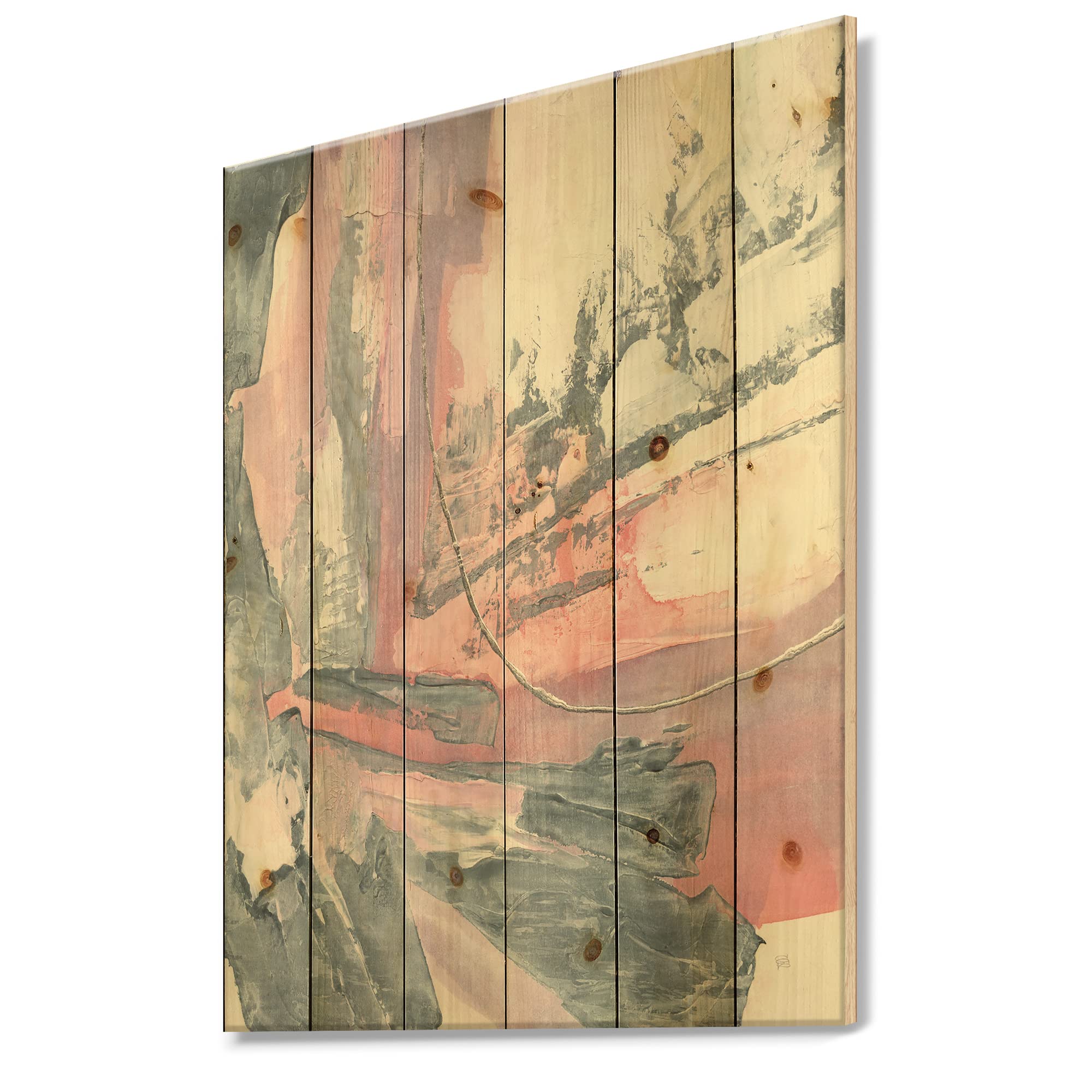 DesignQ Distressed Shabby Pink Blush I - Vintage Shabby Chic Print on Natural Pine Wood Frame - 24x32 Inch Wall Art for Farmhouse, Cottage & Boho Home Decor