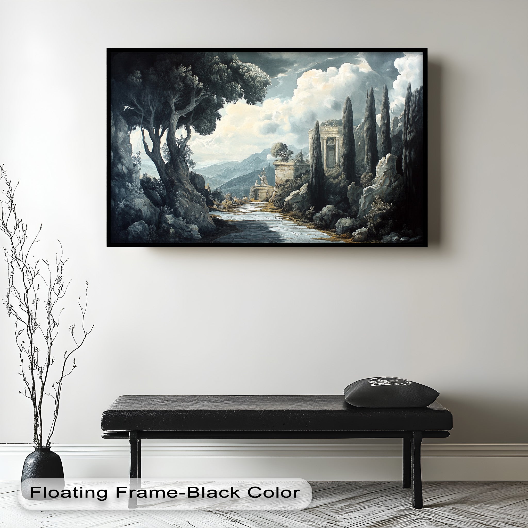 Ancient Pathway to the Temple - Hand Painted Classical Landscape Oil Canvas Art for Home Decor, Office & Living Room Wall
