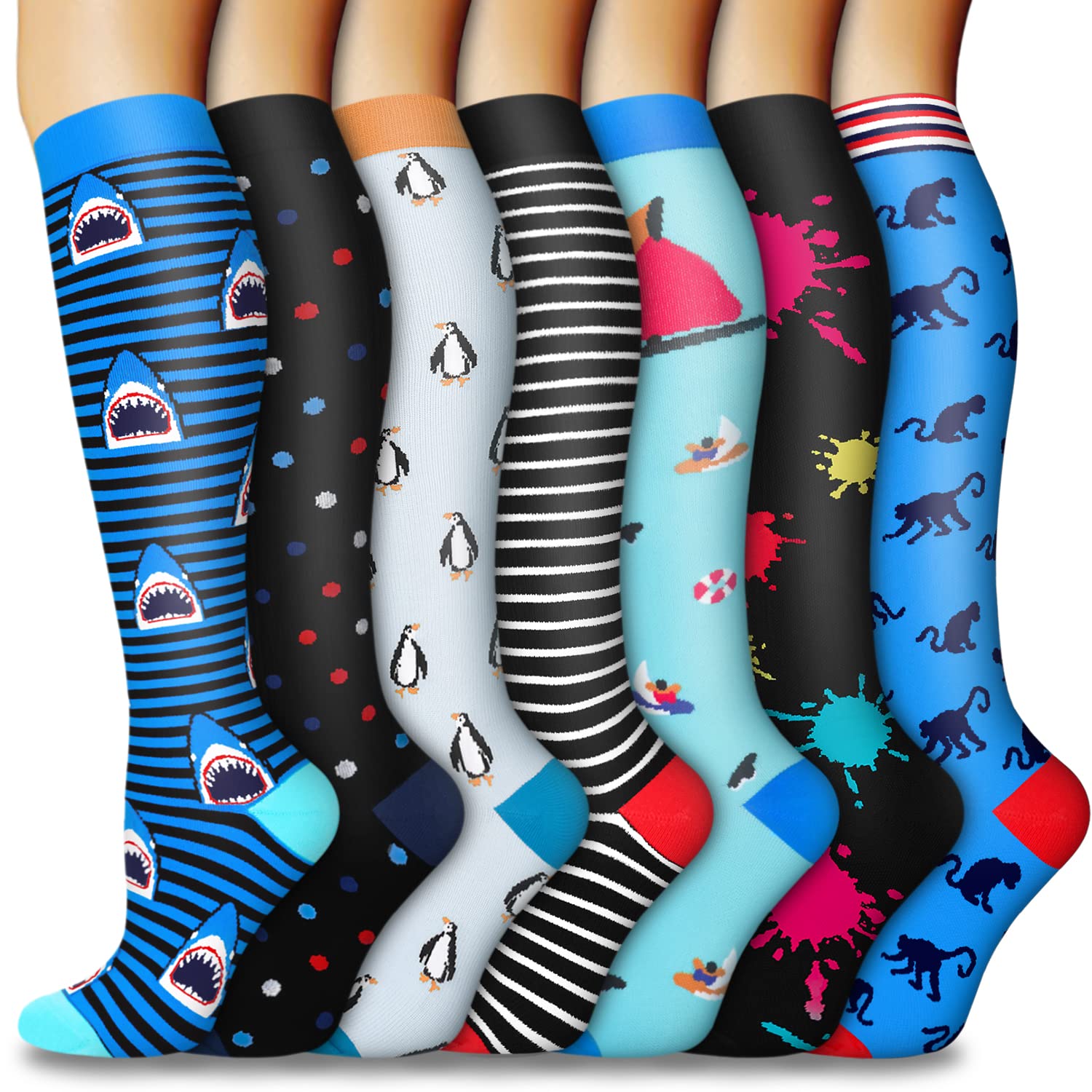 5/7 Pairs Medical Grade Compression Socks for Women & Men - 20-30 mmHg Support Stockings for Running, Nursing, Travel & Varicose Veins Relief - Improve Blood Circulation & Reduce Leg Swelling (Perfect for Athletes, Nurses & Frequent Flyers)