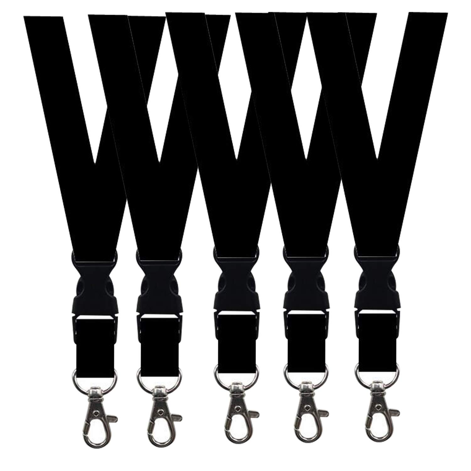 5 Pack Breakaway Lanyards for ID Badges & Keys - Quick Release Safety Strap for Work, School & Events - Black