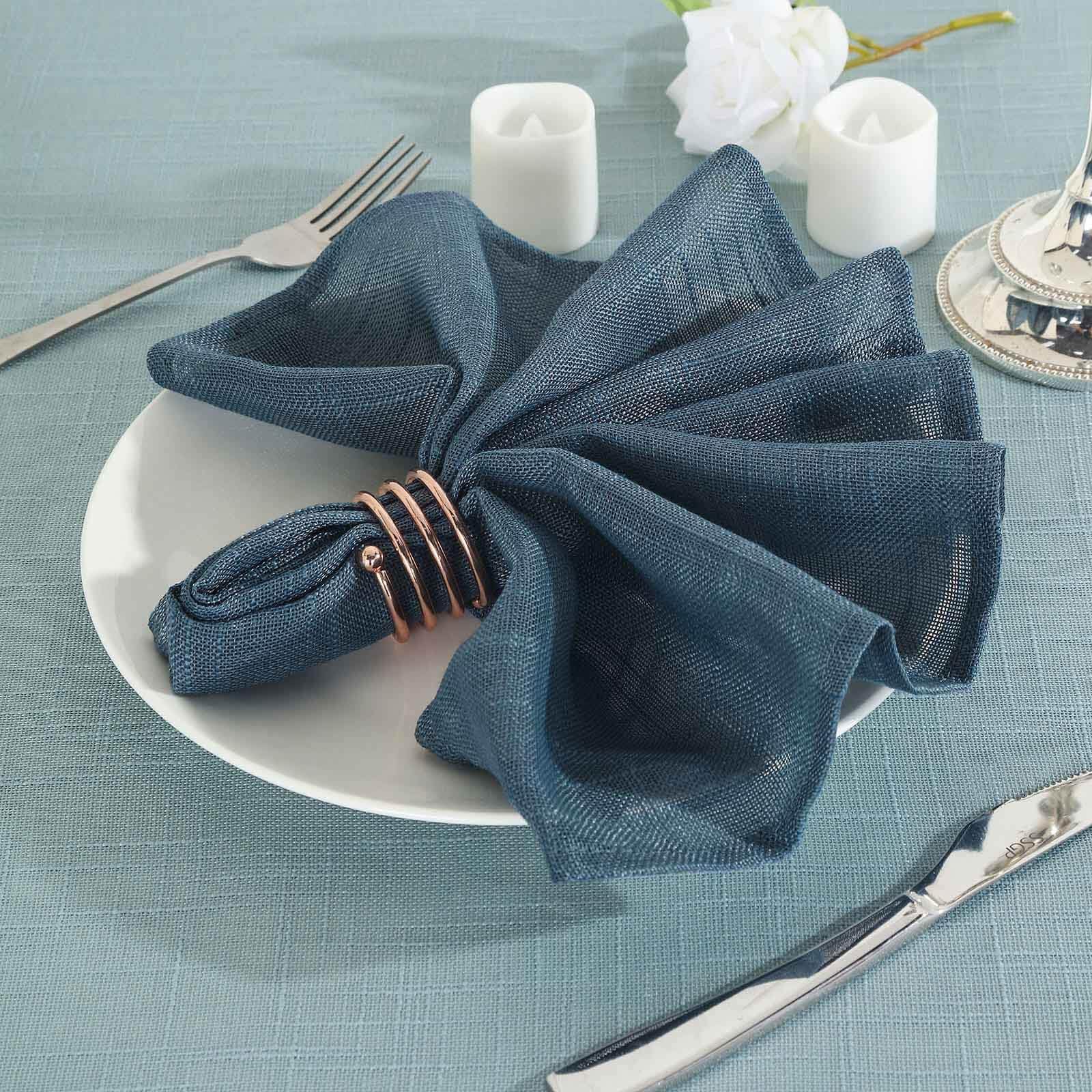 Efavormart 5 Pack Blue 20x20 Inch Premium Faux Linen Napkins - Slubby Textured Wrinkle Free Cloth Napkins for Wedding, Party & Formal Dining Decor