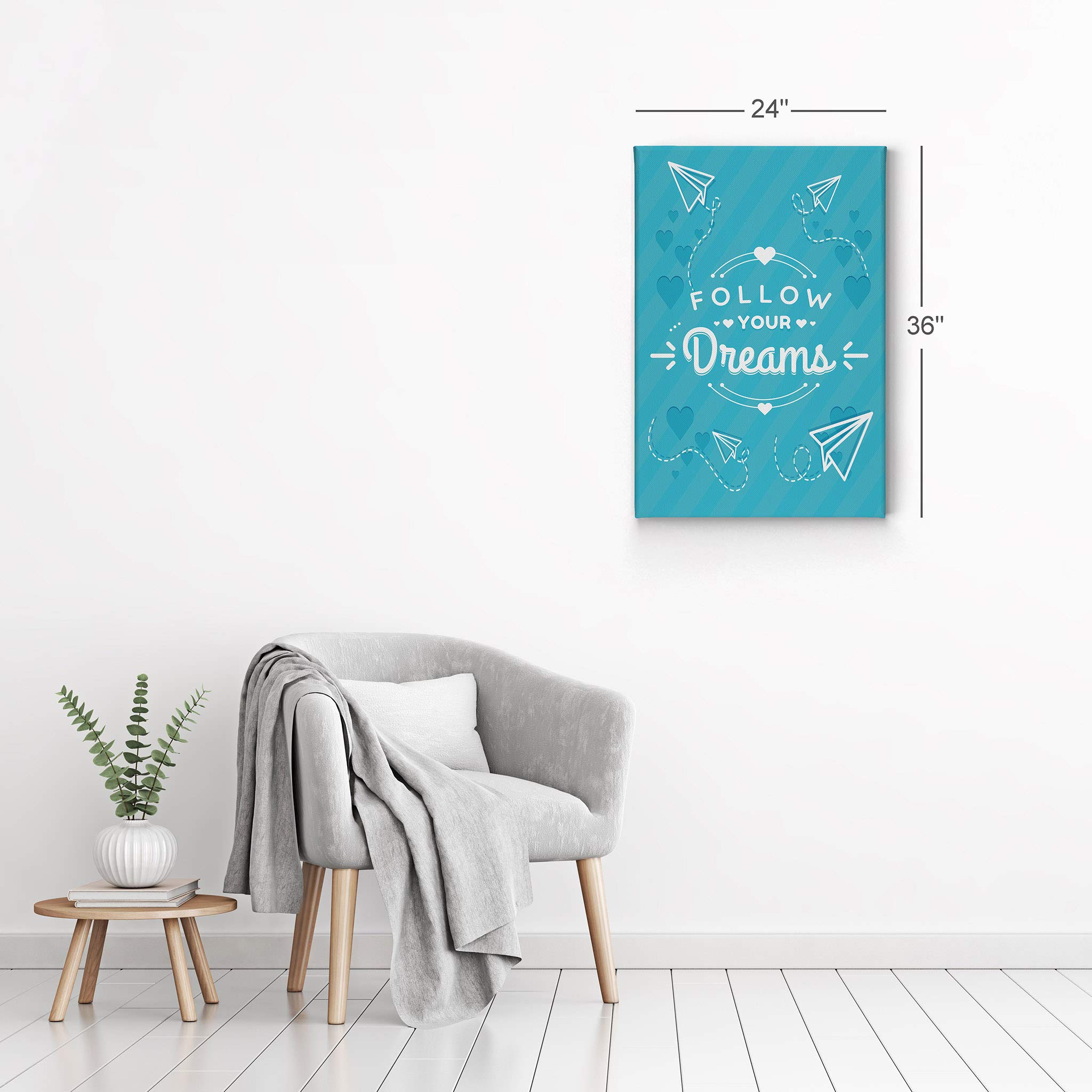 Follow Your Dreams Motivational Wall Art Canvas Print - Inspirational Home Decor Ready to Hang - 22x15 Inches - Made in USA - Perfect for Living Room, Bedroom & Office Decor