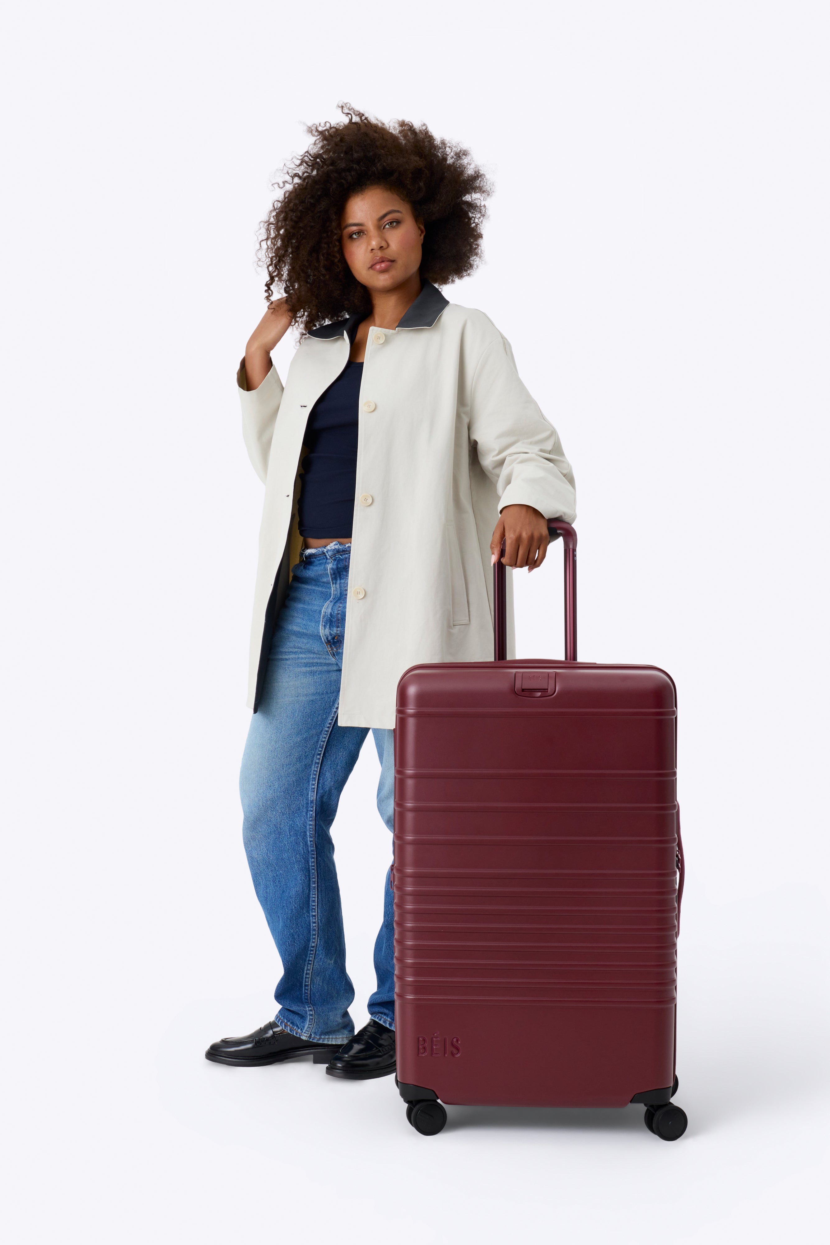 Large Burgundy Check-In Roller Suitcase - Spacious Luggage for Air Travel & Business Trips