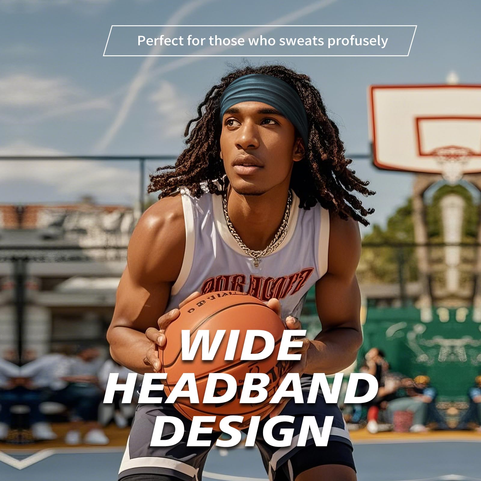 8-Pack Men's Wide Headbands - Athletic Sweatbands for Sports & Workouts - Breathable Hair Bands for Long Hair - Perfect for Running, Basketball, Tennis & Gym