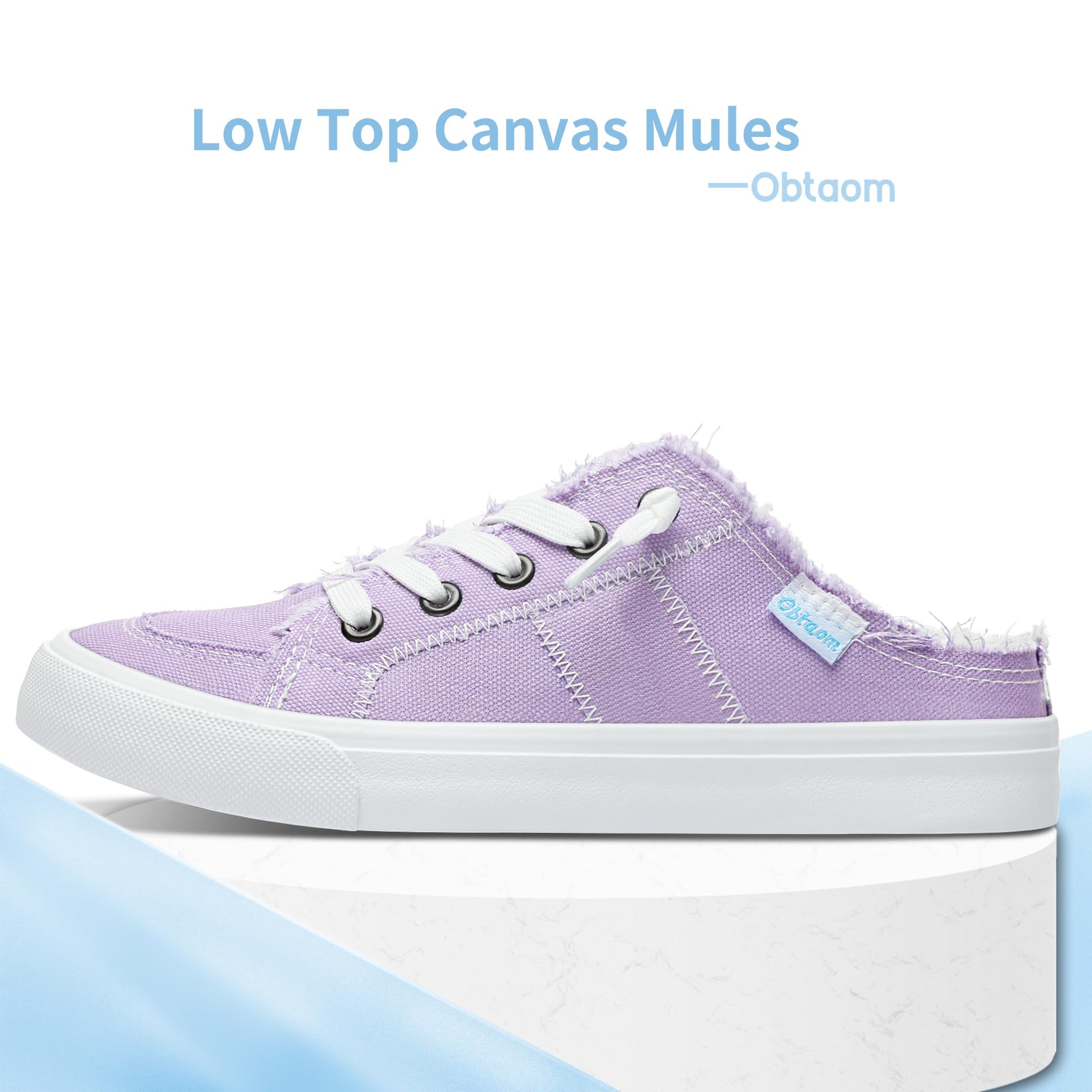 Obtaom Women's Memory Foam Canvas Clipper Sneakers - Comfortable Slip-On Backless Mule Shoes for Walking, Travel & Holiday Outfits
