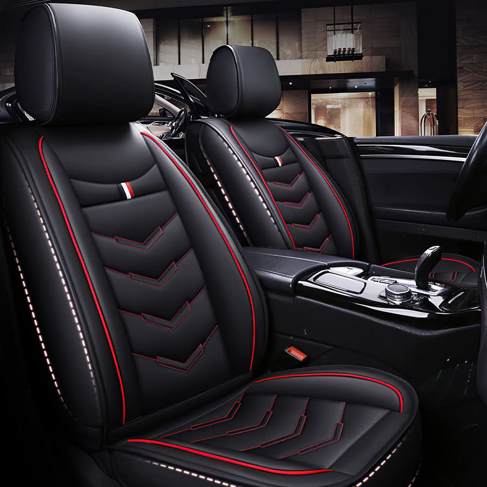 Premium Leather Car Seat Covers for Mini Convertible 2013-2023 - 2-Piece Set, Durable Waterproof & Breathable Sport Seat Protectors (Black/Red) - Perfect for Road Trips, Daily Commutes & Car Enthusiasts