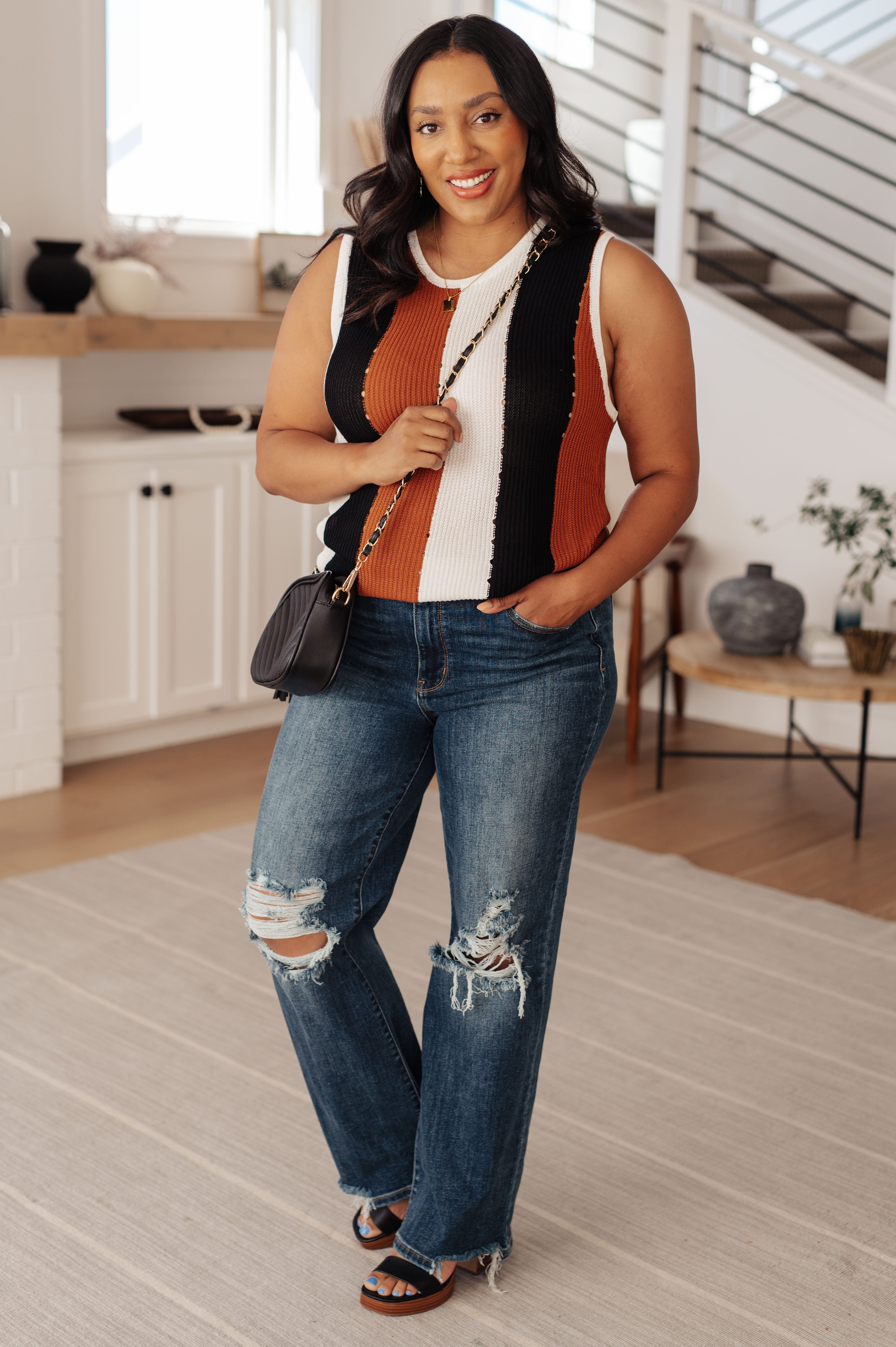 Decidedly Undecided Knit Striped Tank Top - Women's Fashion Casual Sleeveless Shirt for Summer, Beach & Layering