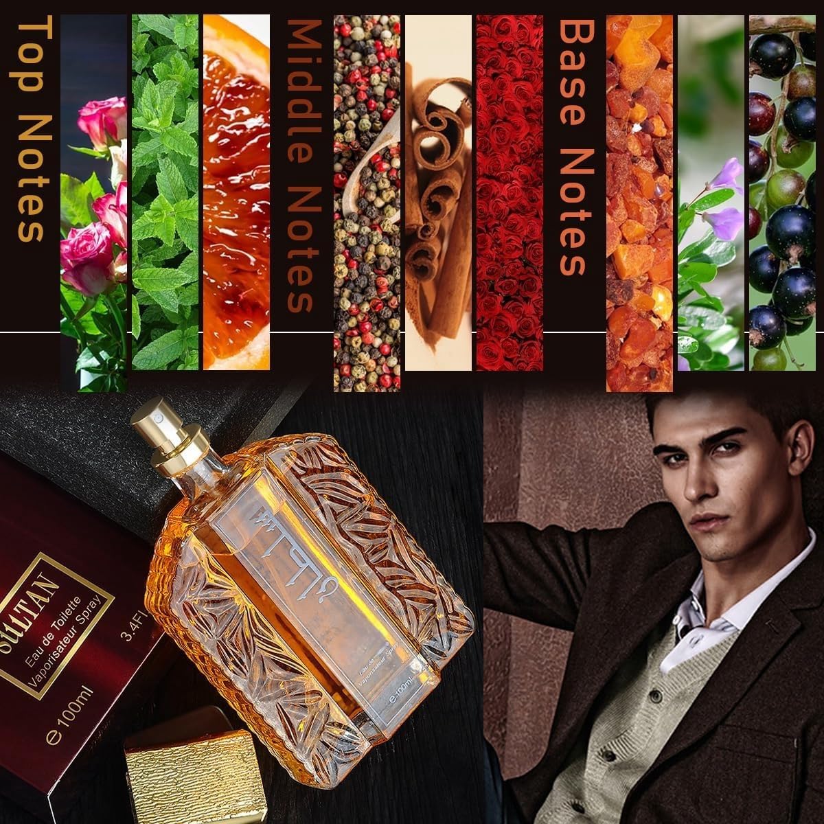 Premium Dubai Sultan Gold Perfume Oil for Men - Long Lasting Arabian Luxury Fragrance - Elegant & Attractive Retro Scent - Perfect for Date Nights, Special Occasions & Daily Wear