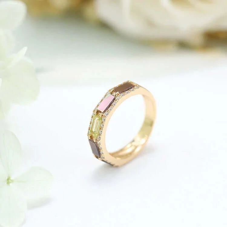 14K Gold Natural Peridot Eternity Band Ring for Women - Dainty Stackable Wedding Anniversary Gift, Birthday Present, Mother's Day Jewelry | Perfect for Everyday Wear, Date Nights & Special Occasions