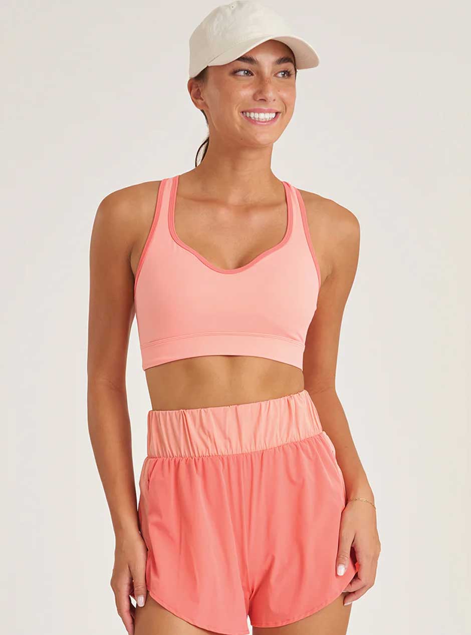 Thrive Société Women's Endure Open Back Tank Sports Bra - Breathable Workout Top for Yoga, Running & Gym - Melon Orange