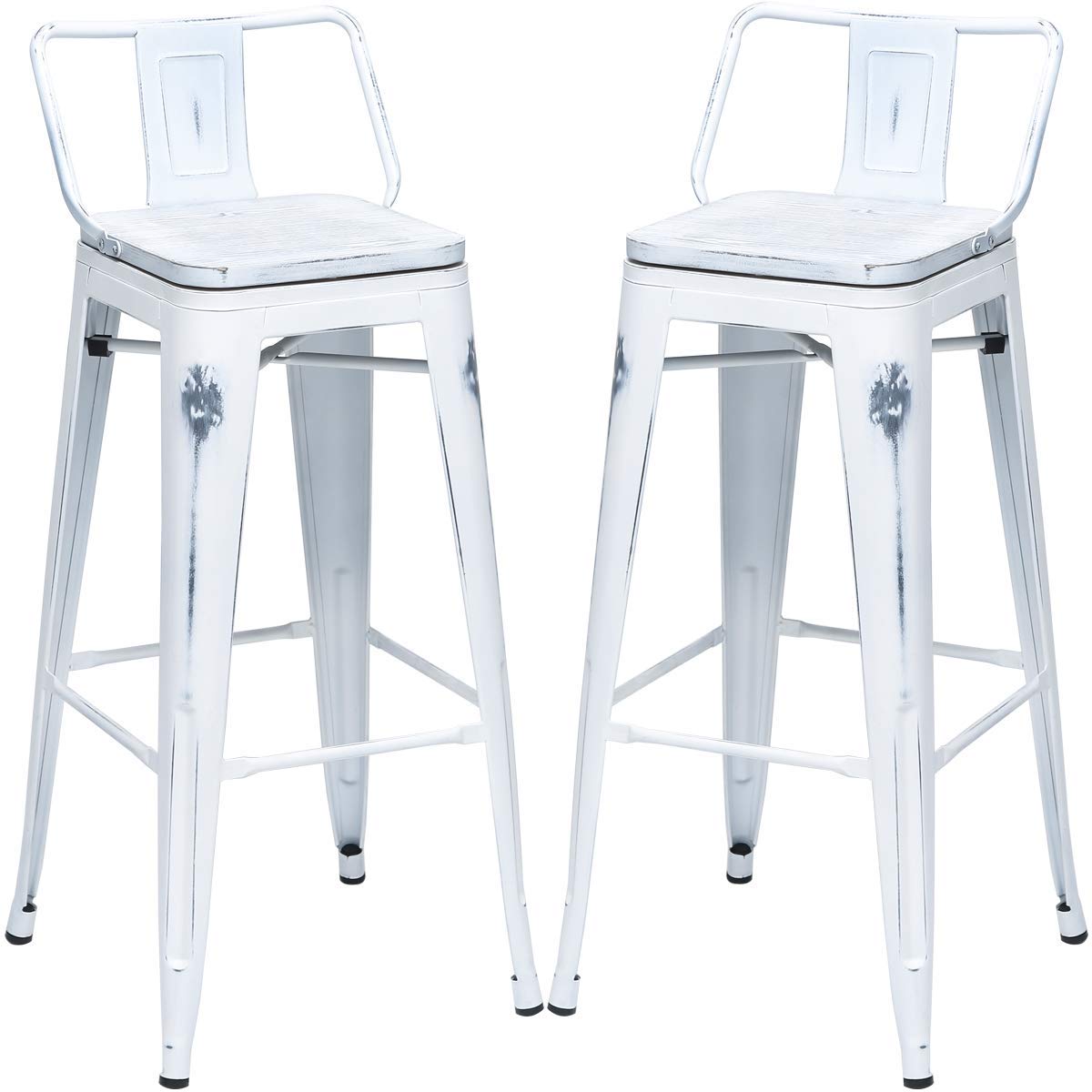 **Industrial Metal Bar Stools Set of 4 - 30 Inch Counter Height Bar Stools for Kitchen, Dining & Home Bar - Distressed White Finish - Durable & Stylish Seating for Modern Spaces**