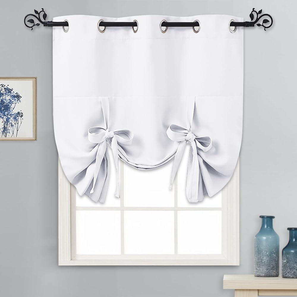 PONY DANCE Tie-Up Kitchen Curtain Set - Adjustable Grommet Top Roman Shades for Windows, 1 Panel (46