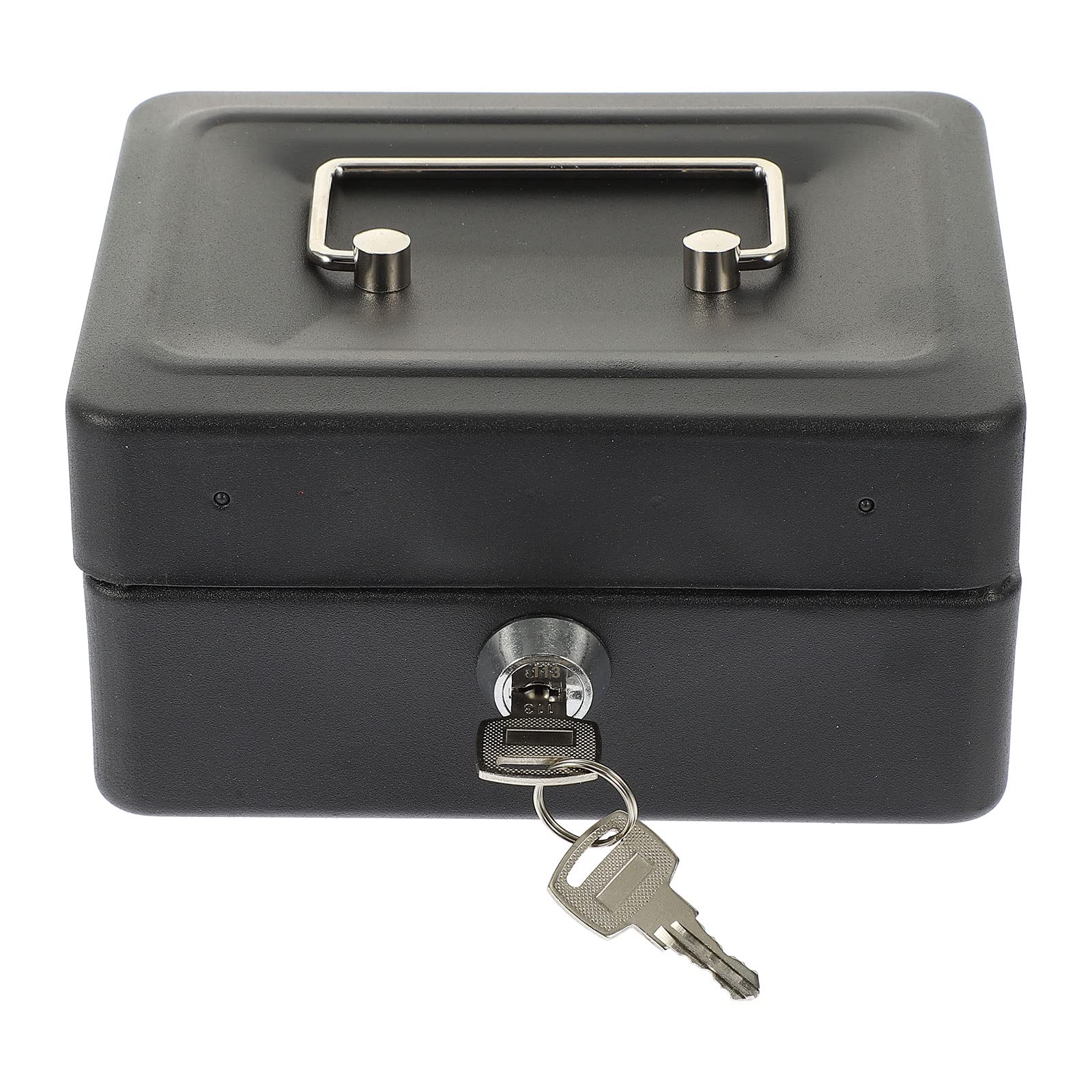 LUOZZY Heavy Duty Portable Metal Cash Box with Key Lock - Secure Money Storage Case for Home, Office & Travel (Black, Small Size)