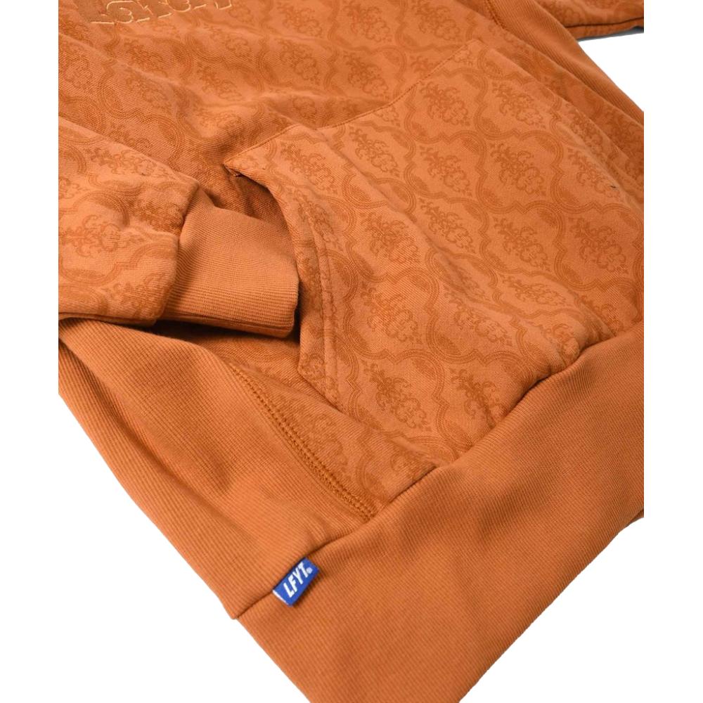 Lafayette Damask Pattern Hooded Sweatshirt - 100% US Cotton, Orange with Lafayette Logo - Perfect for Casual Wear, Street Style & Outdoor Activities