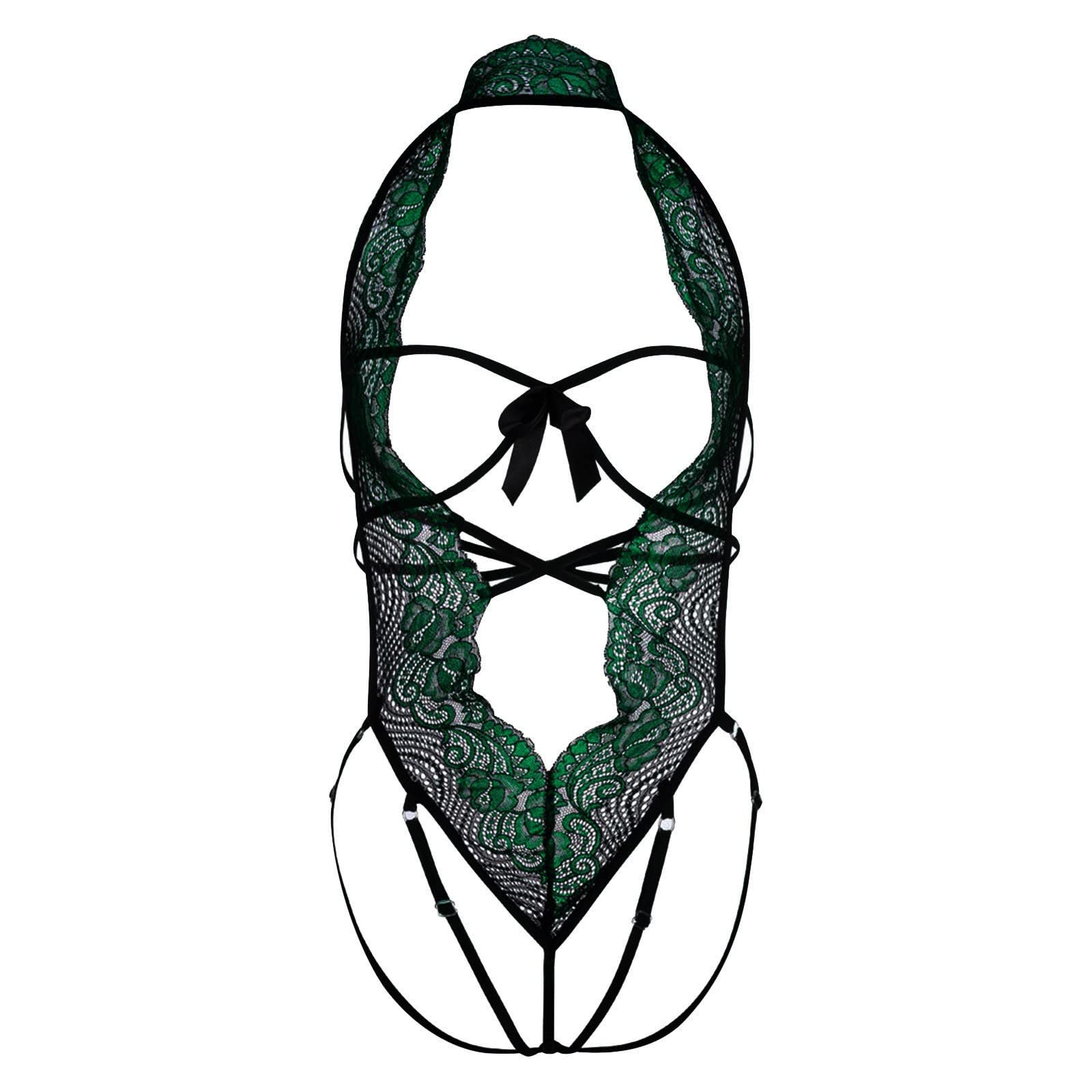 Sexy Lace Bodysuit for Women - Snap Crotch Teddy Babydoll Lingerie Set | Naughty One Piece Underwear | Perfect for Valentine's Day, Honeymoon & Romantic Nights (Green)