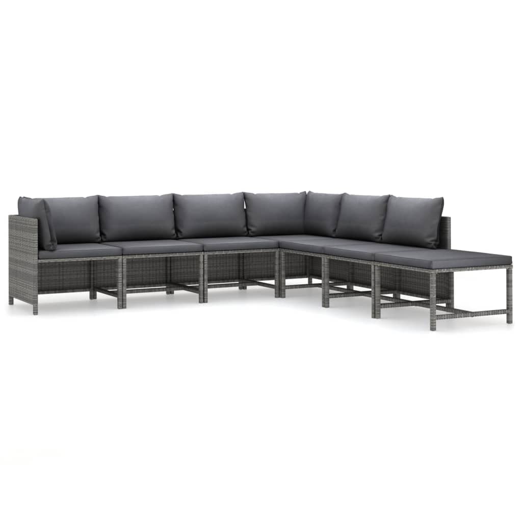 vidaXL 7-Piece Outdoor Patio Lounge Set - Gray & Anthracite Poly Rattan Garden Furniture with Removable Cushions & Convertible Footstool | Modular Design for Backyard, Poolside & Terrace Relaxation