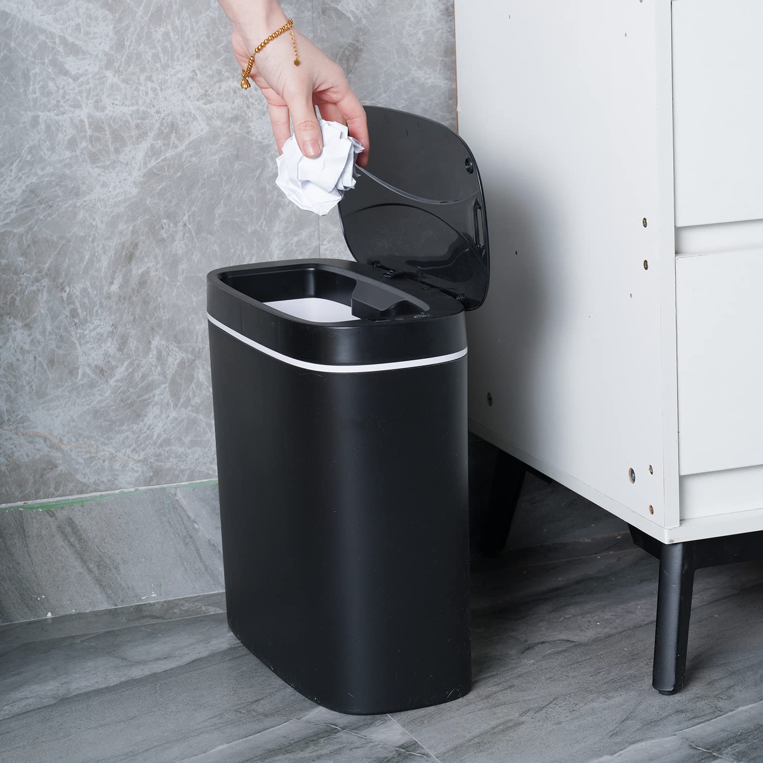 Sooyee 3.6 Gallon Automatic Touchless Trash Can with Lid - 14L Hands-Free Sensor or Foot Pedal Kitchen Office Bathroom Bedroom Living Room Garbage Bin - Perfect for Home, Office & Commercial Spaces (Black)