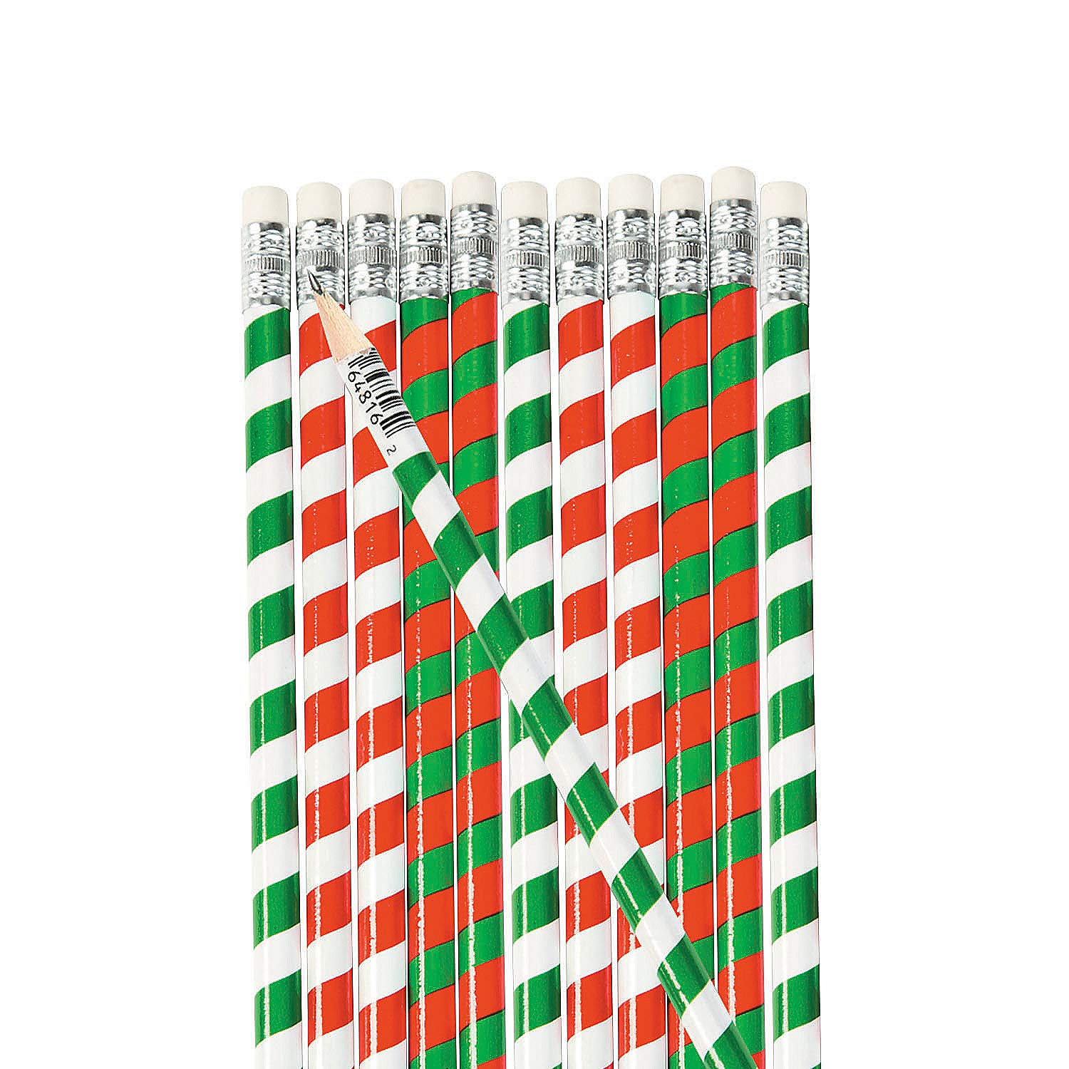 Fun Express Striped Candy Cane Pencils - 24 Pack Christmas Themed Stationery for School, Office & Holiday Gifts - Festive Writing & Decorations
