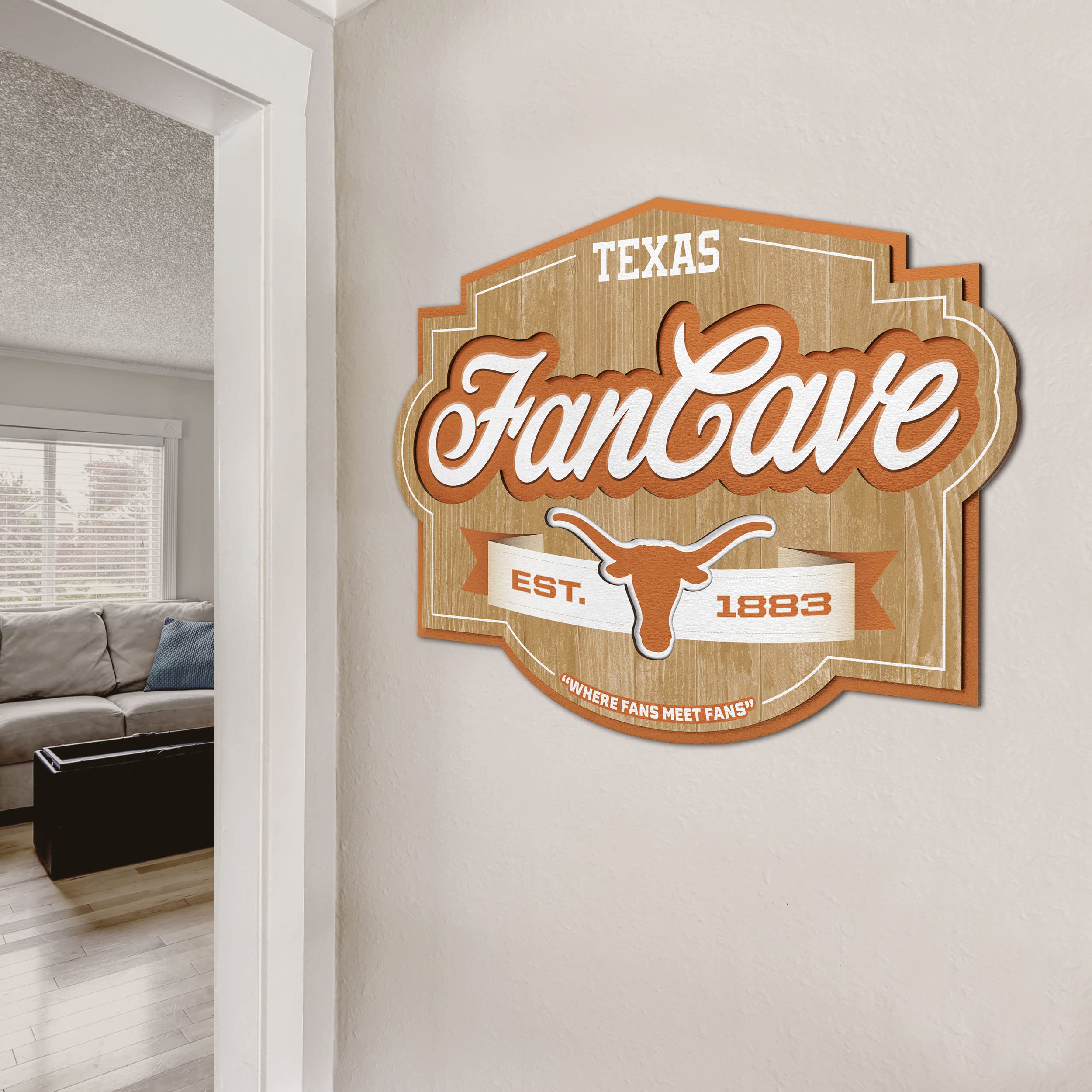 YouTheFan NCAA College Sports Fan Cave Sign - Durable Wooden Wall Decor for Game Room, Man Cave, Sports Bar & Tailgating Parties